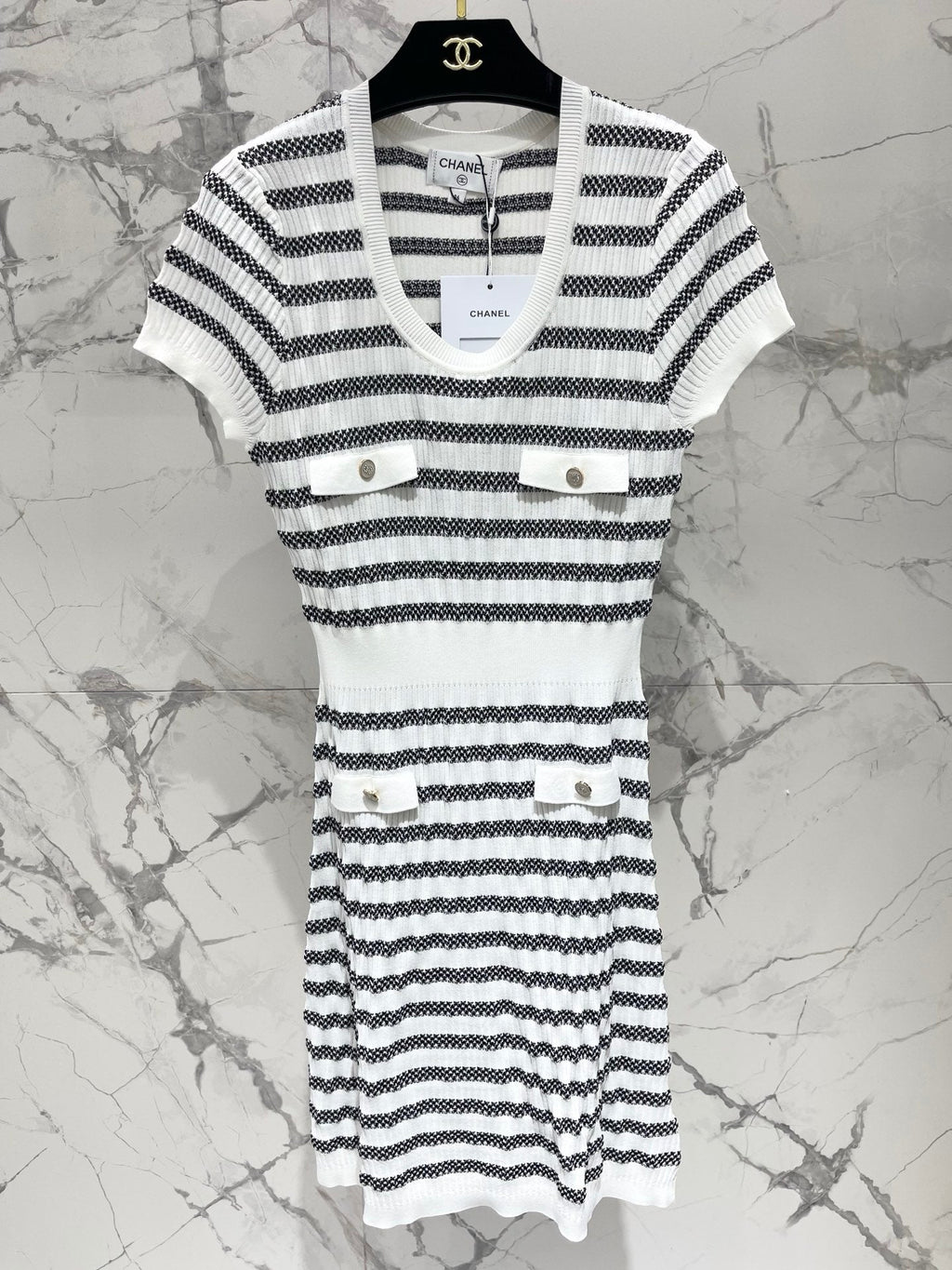 Striped, fitted, waist-cinching short pencil skirt