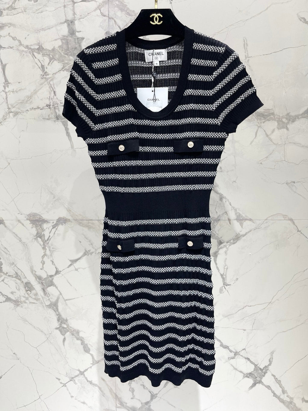 Striped, fitted, waist-cinching short pencil skirt