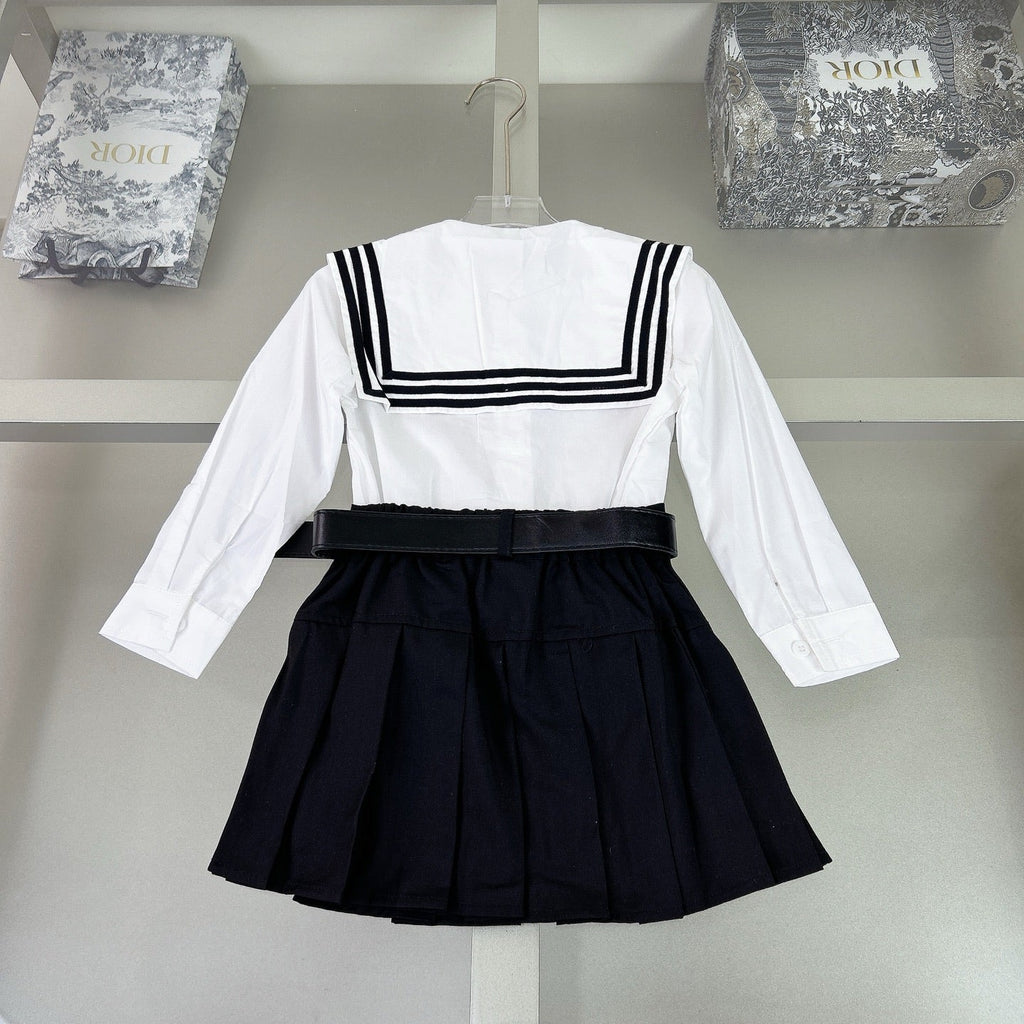Navy-style shirt + pleated skirt