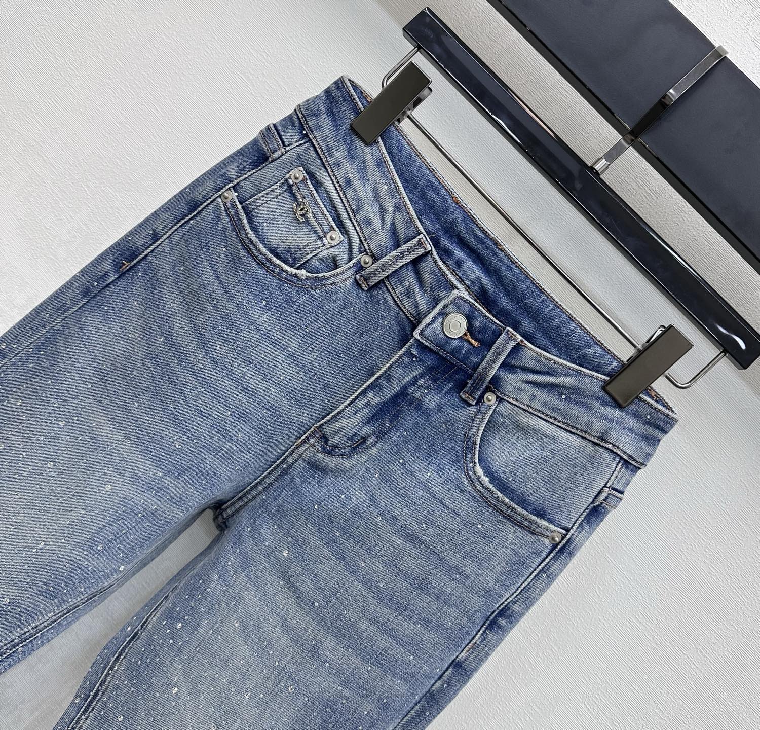 Embroidered Letter Straight-Leg Jeans