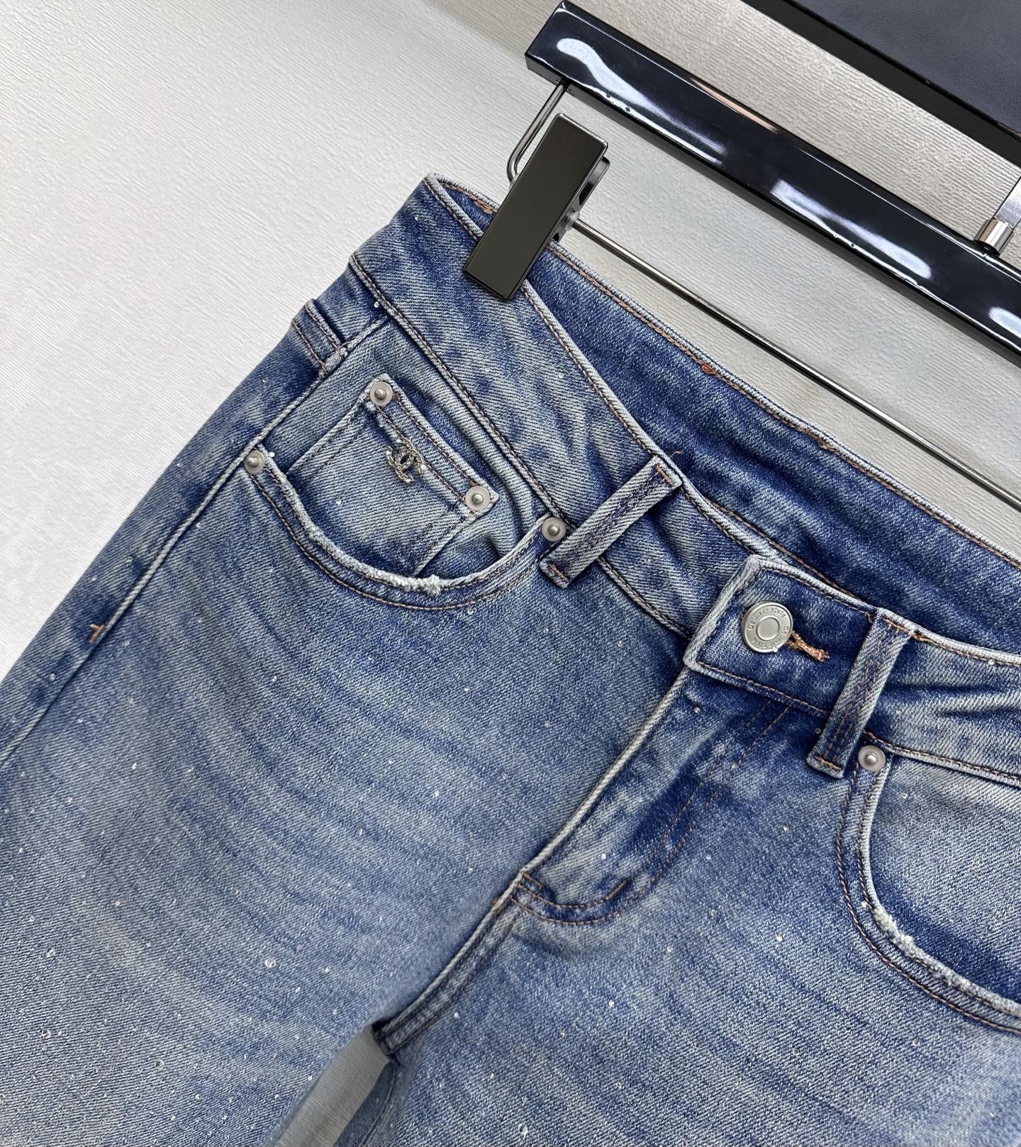 Embroidered Letter Straight-Leg Jeans