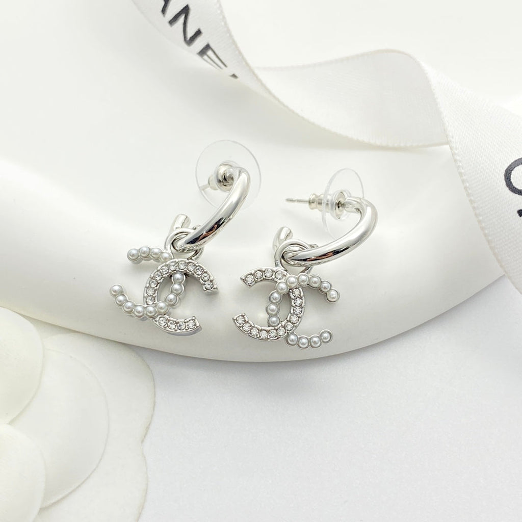 Pearl and rhinestone hook earrings