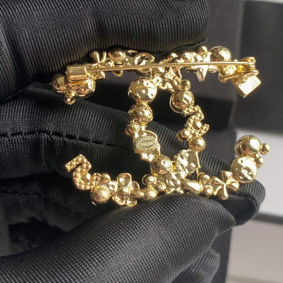Perfume Bottle Pearl Camellia Crystal Letter Combination Brooch