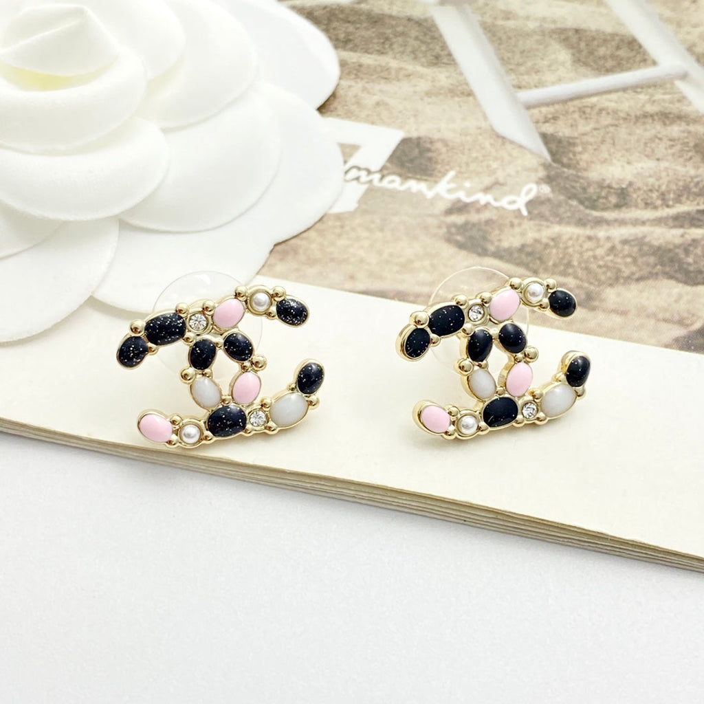 Black and Pink Enamel Letter Stud Earrings