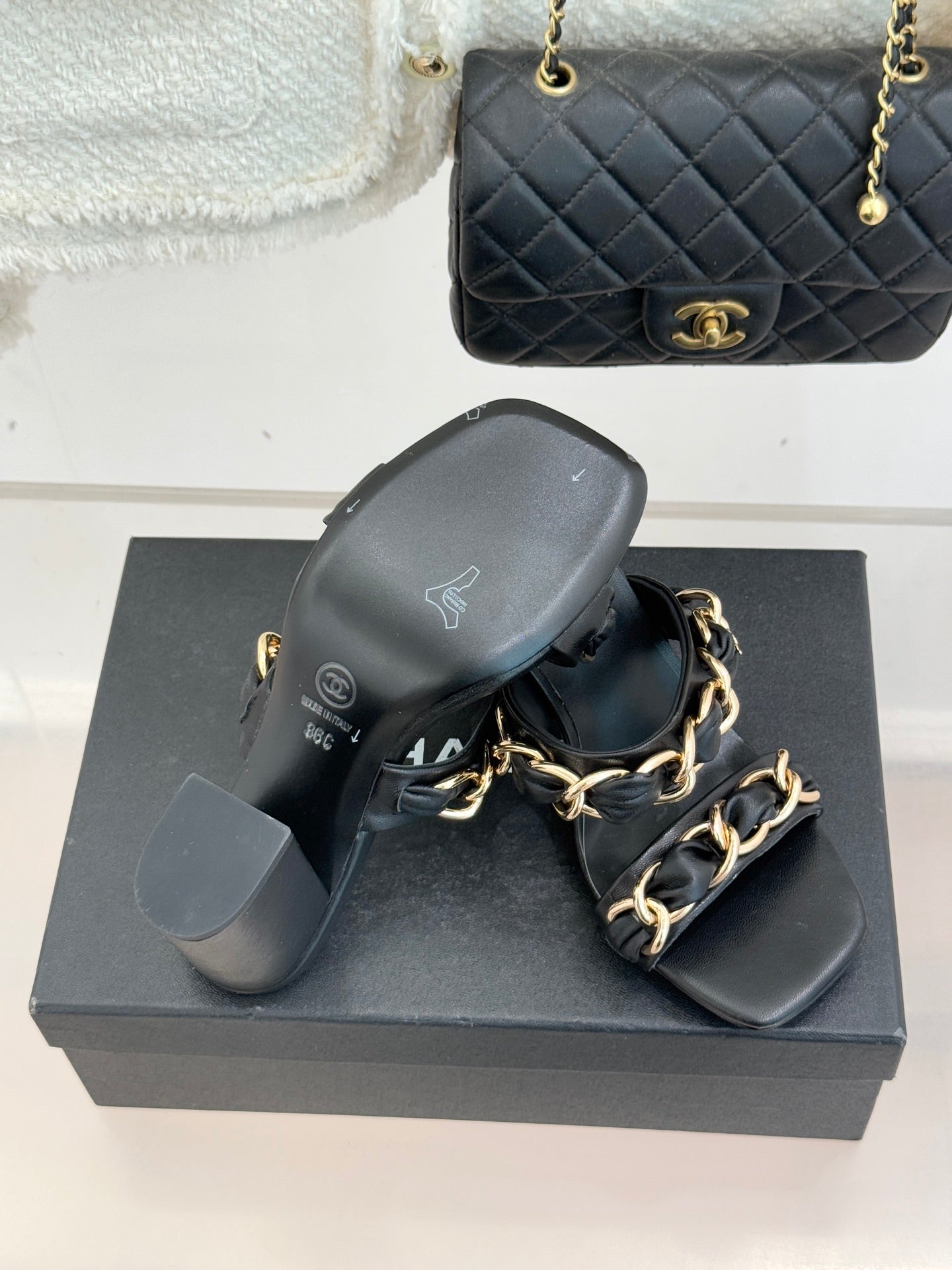 Chain-link chunky-heeled sandals
