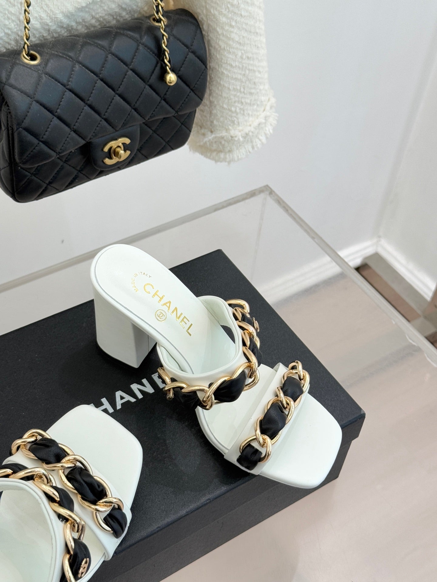 Chain-link chunky-heeled sandals