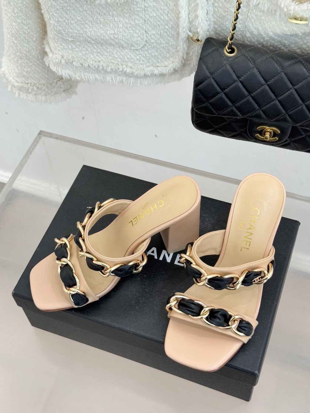 Chain-link chunky-heeled sandals
