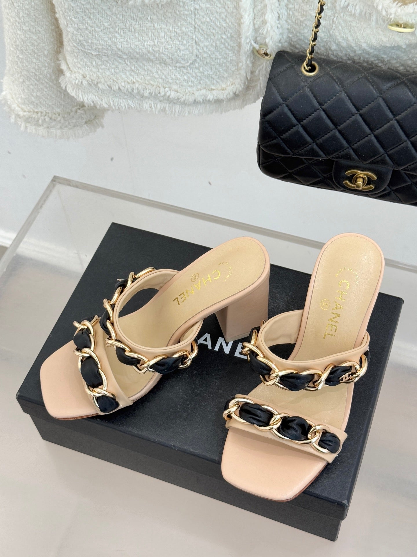 Chain-link chunky-heeled sandals