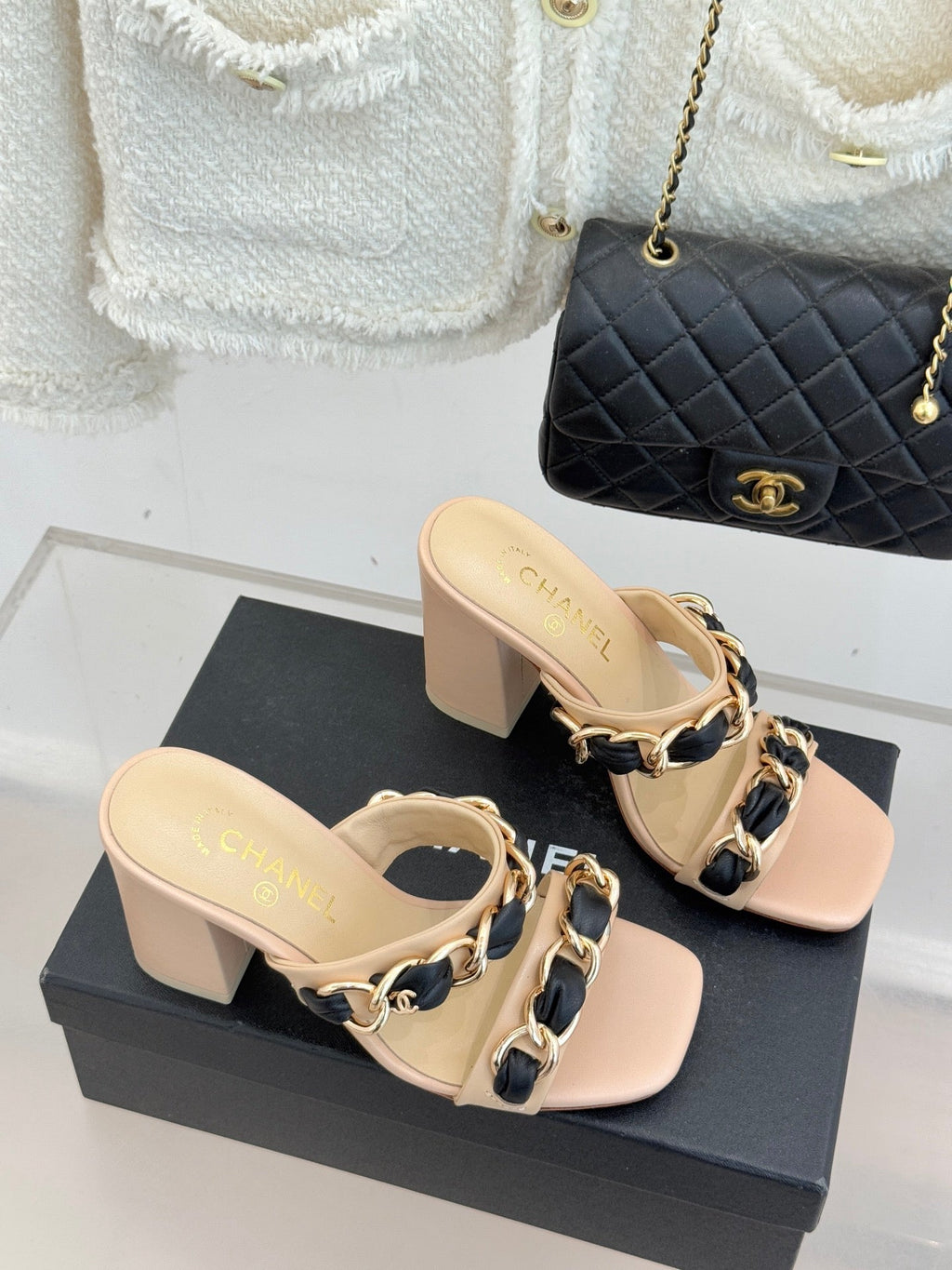 Chain-link chunky-heeled sandals