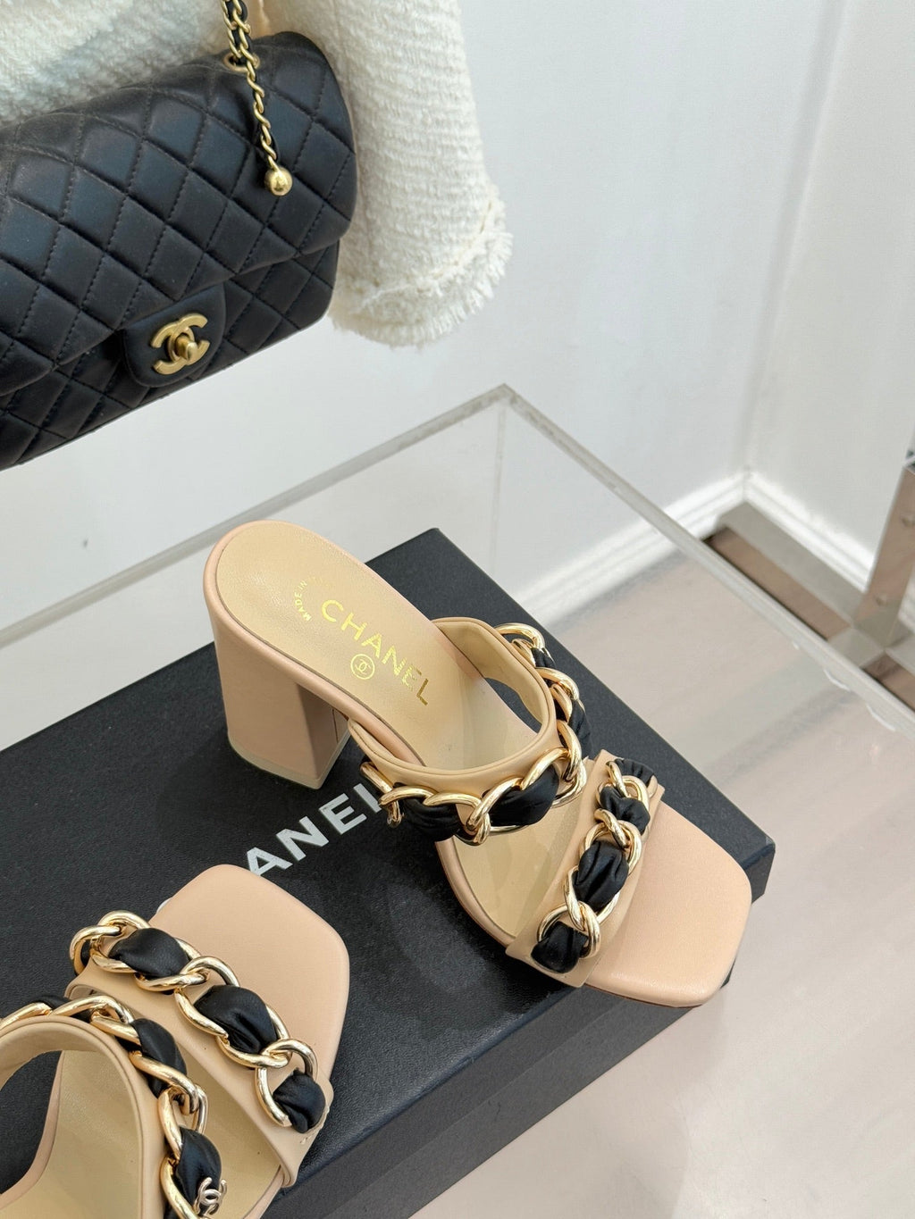Chain-link chunky-heeled sandals