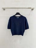 Striped wool knit short-sleeved top