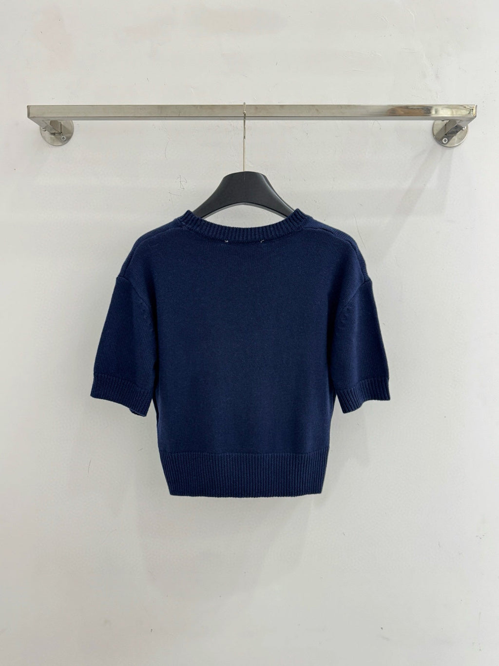 Striped wool knit short-sleeved top