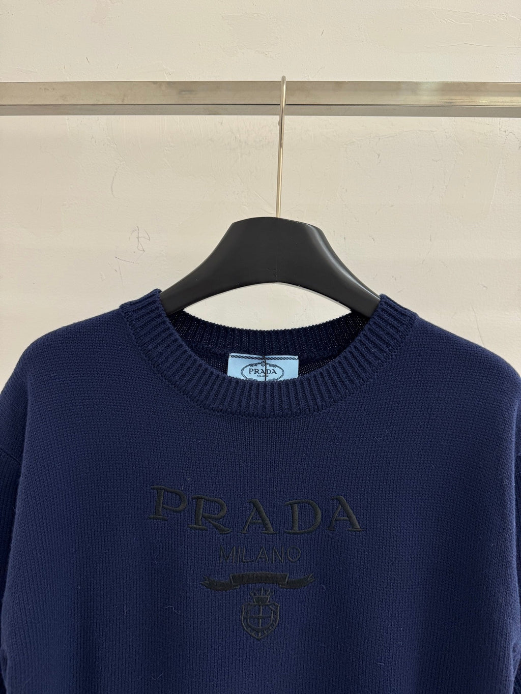 Striped wool knit short-sleeved top