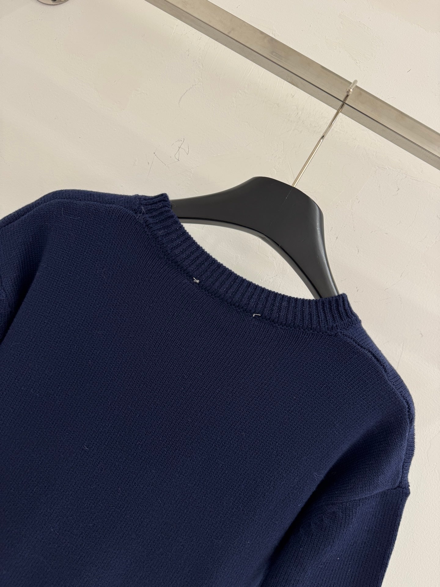 Striped wool knit short-sleeved top
