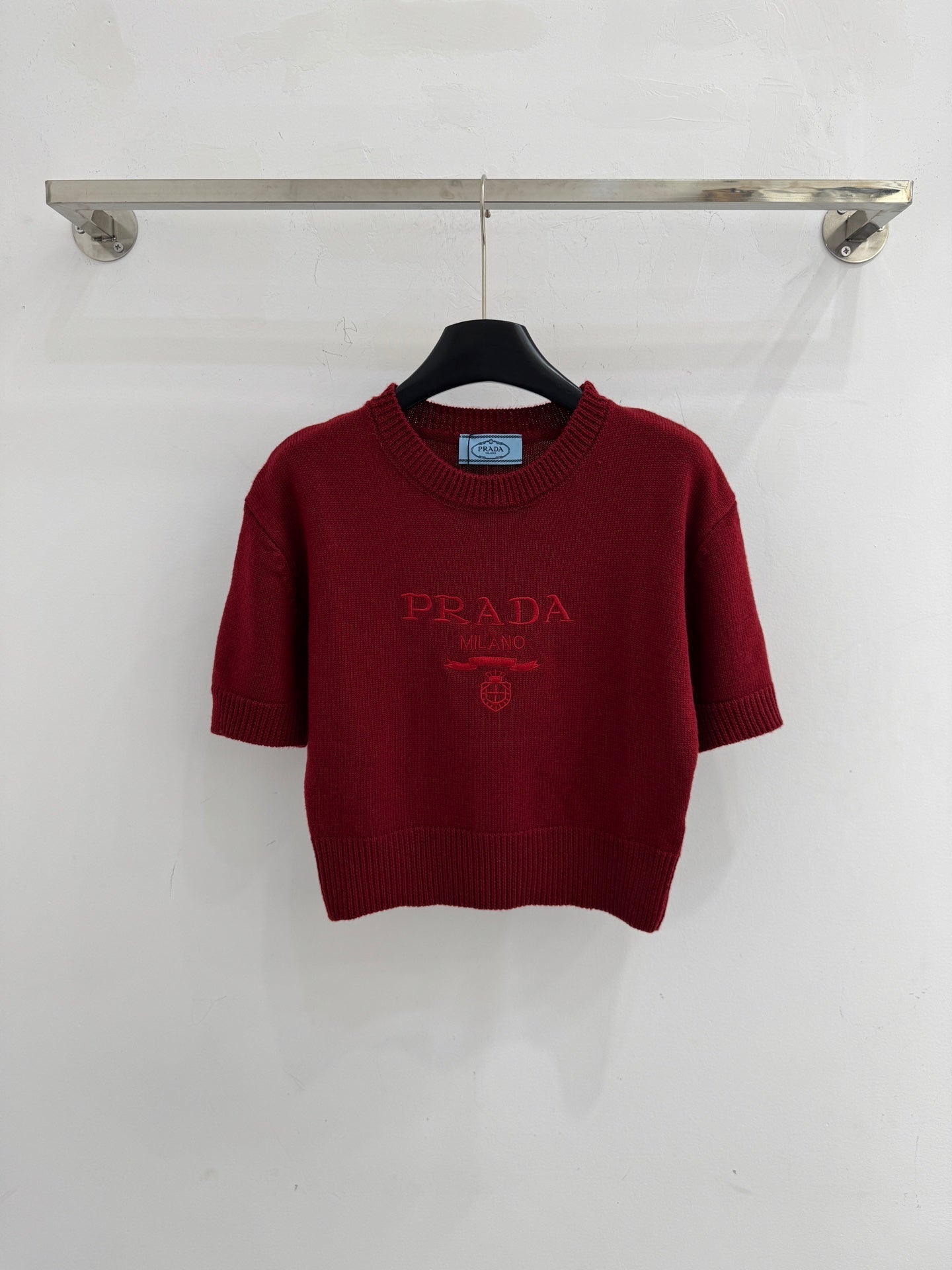Striped wool knit short-sleeved top