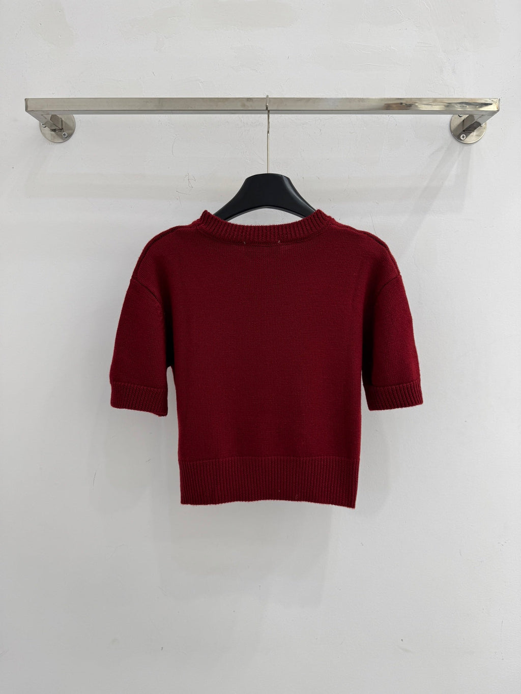Striped wool knit short-sleeved top