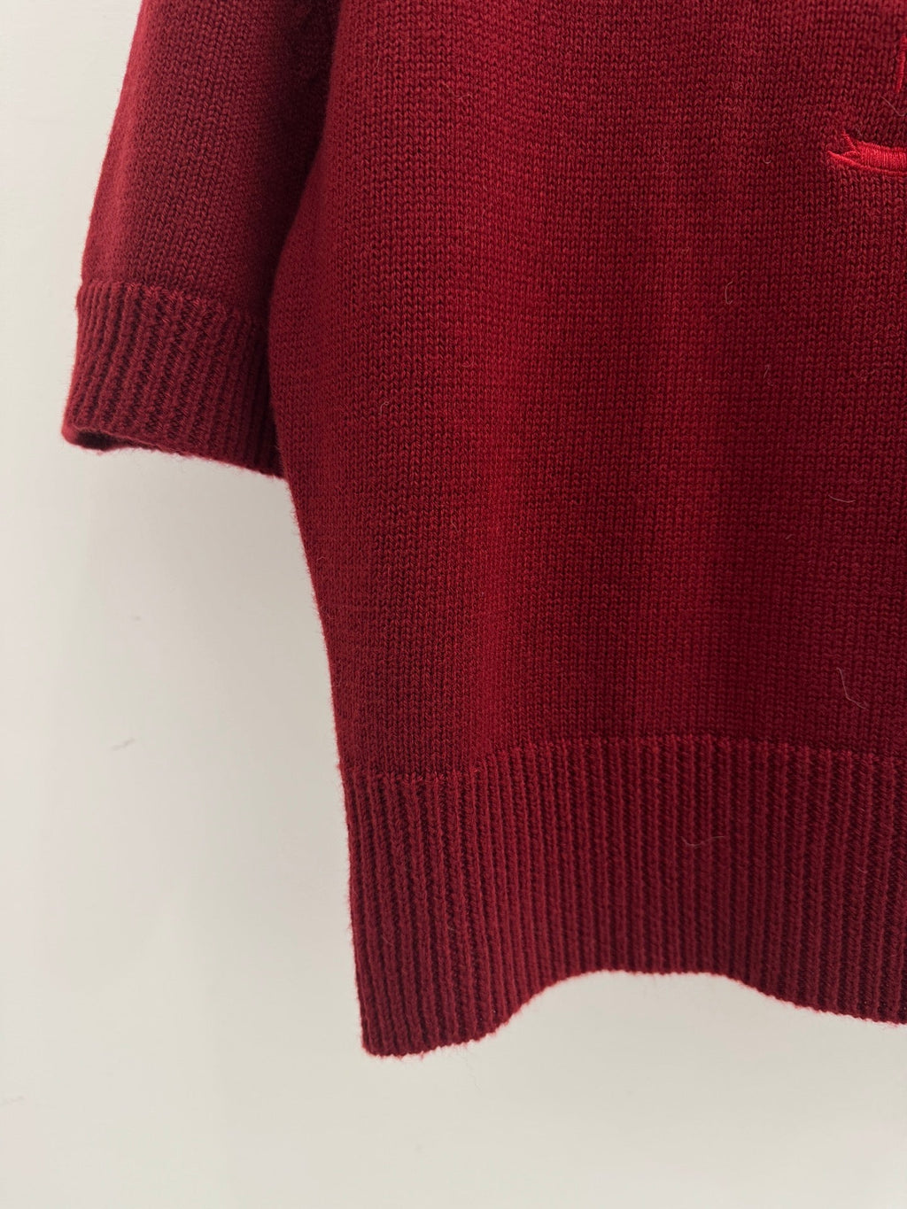 Striped wool knit short-sleeved top