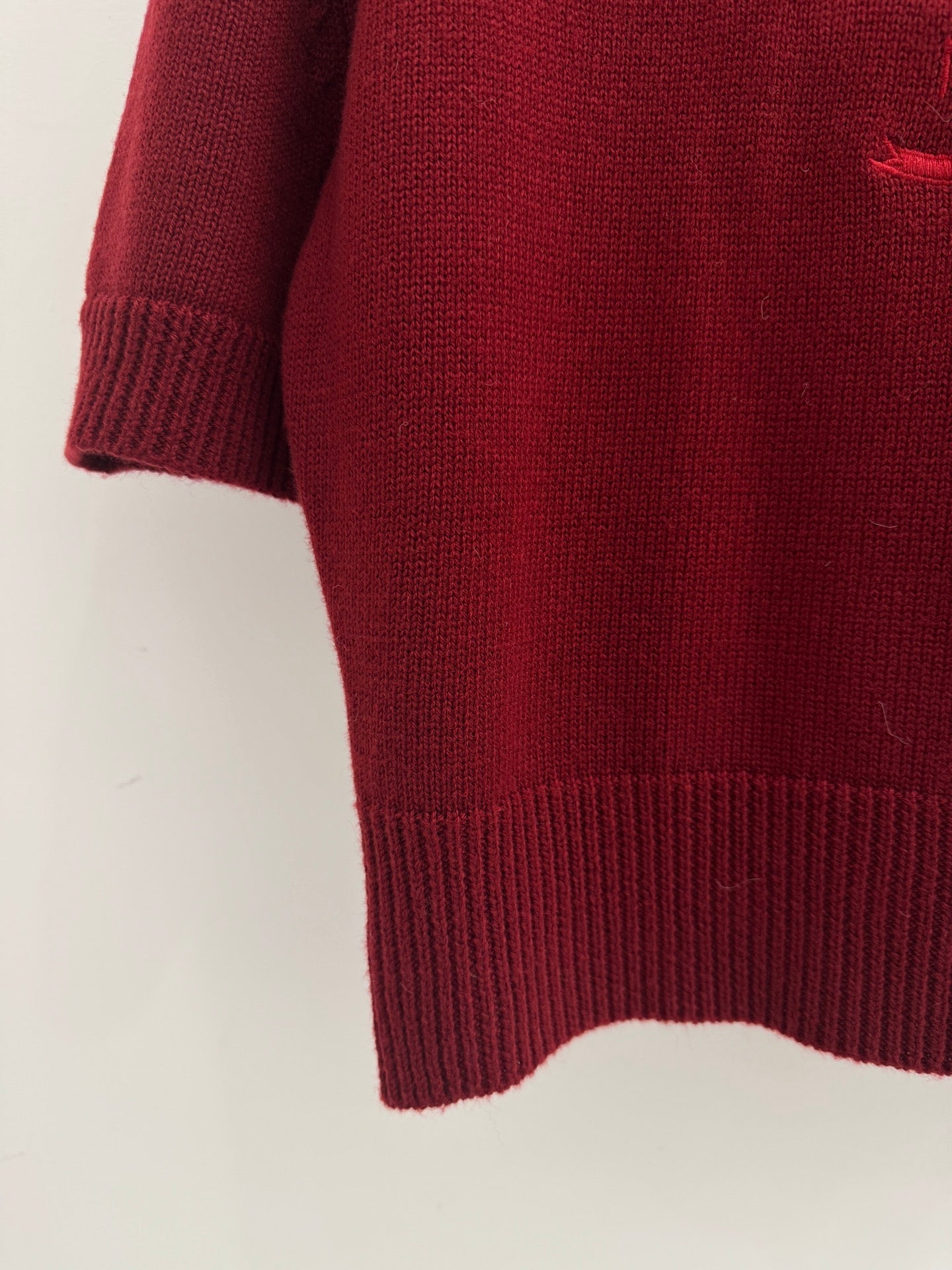 Striped wool knit short-sleeved top