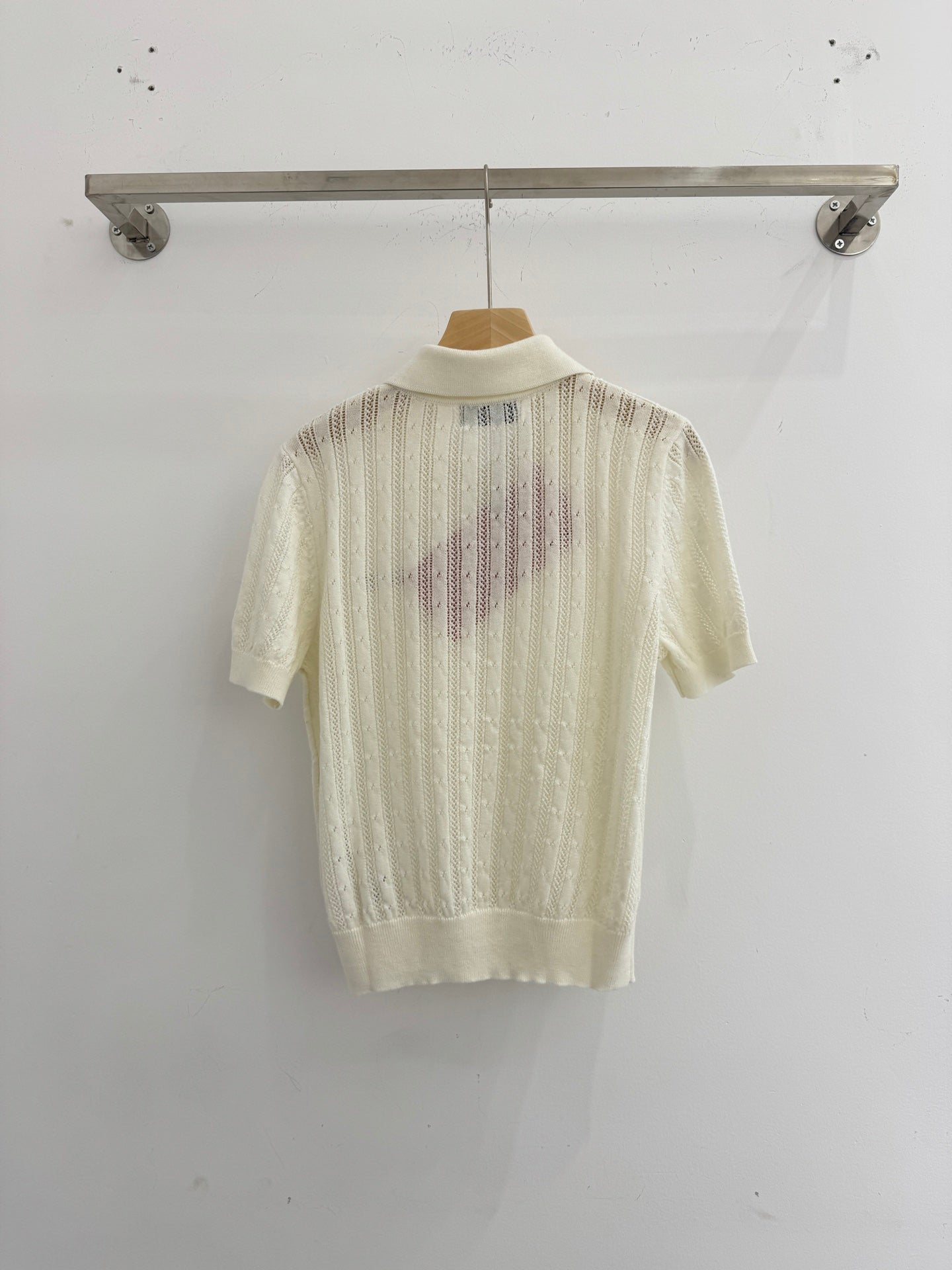 Polo collar knitted openwork short-sleeved top