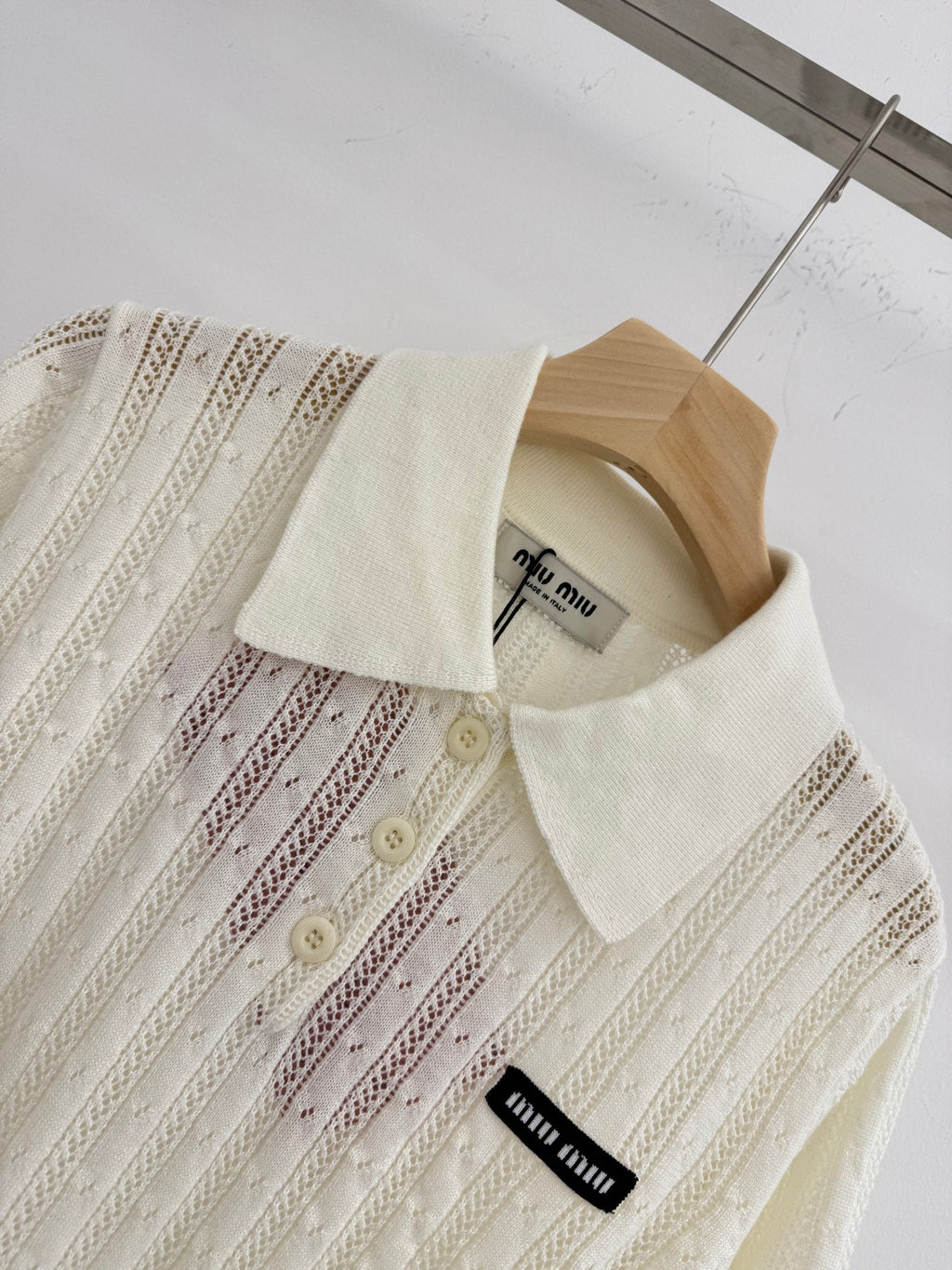 Polo collar knitted openwork short-sleeved top