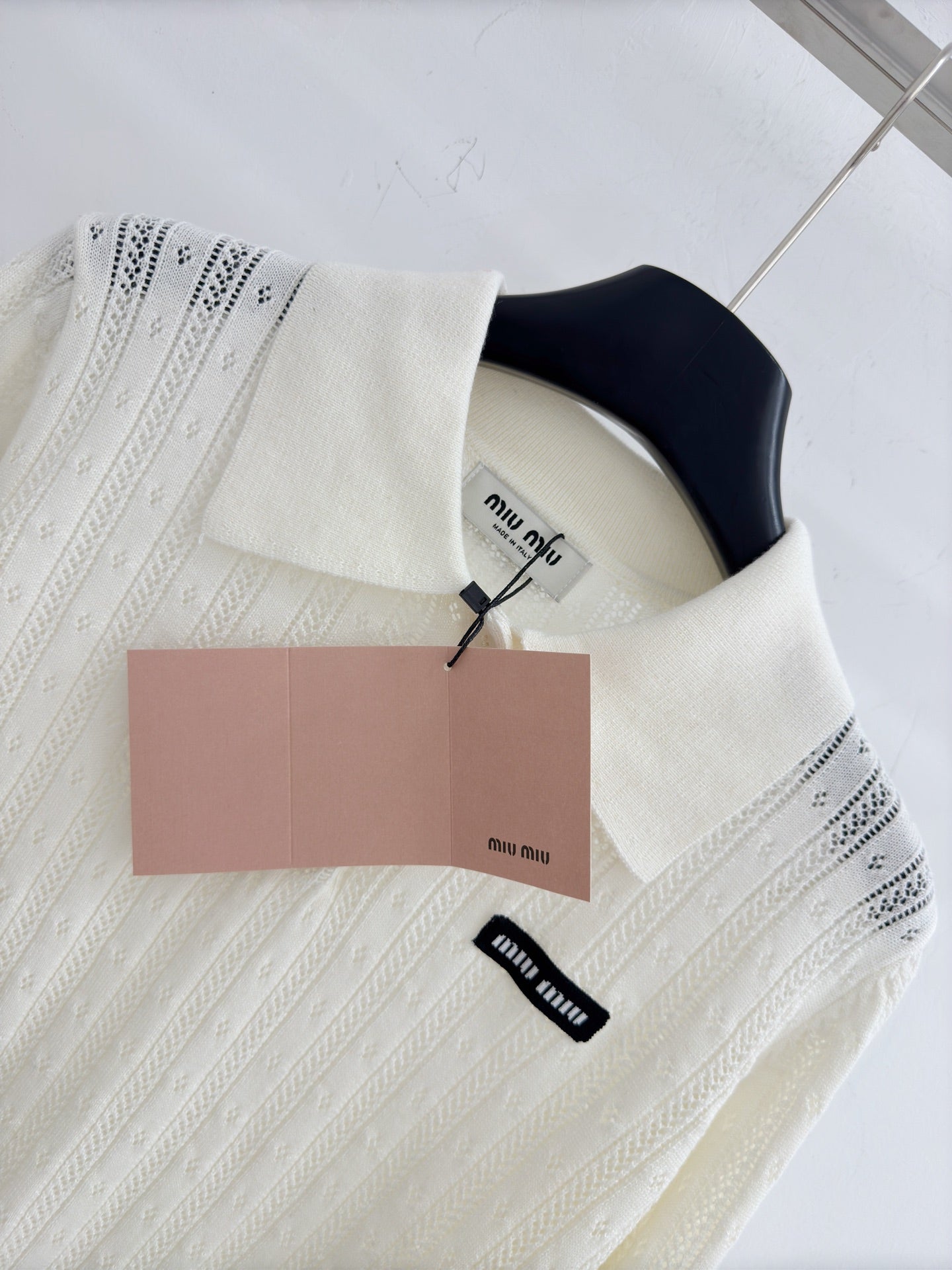 Polo collar knitted openwork long-sleeved top