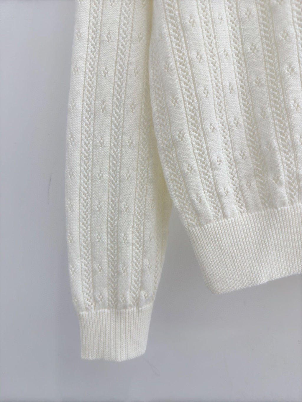 Polo collar knitted openwork long-sleeved top
