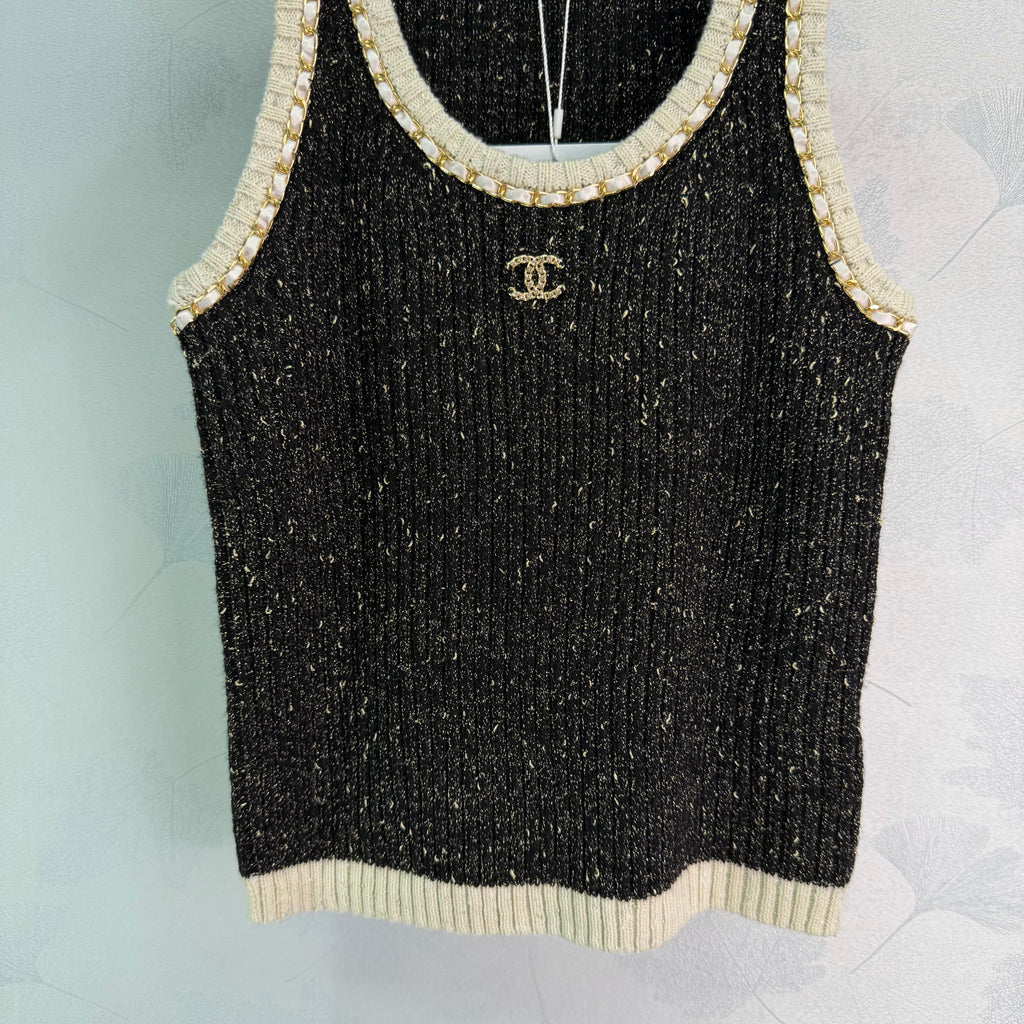 Black tweed-blend knit vest