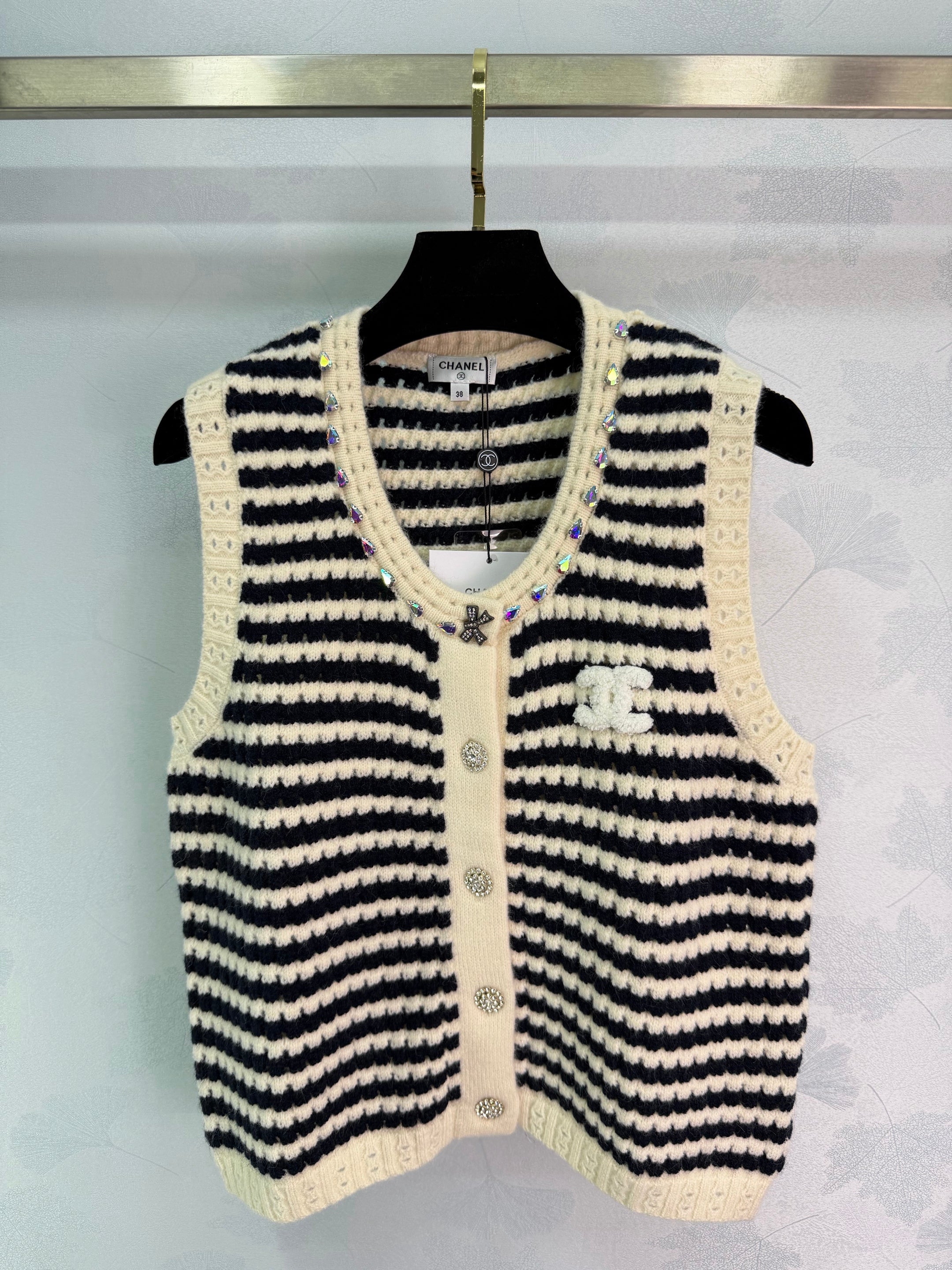 Black and white striped knit vest