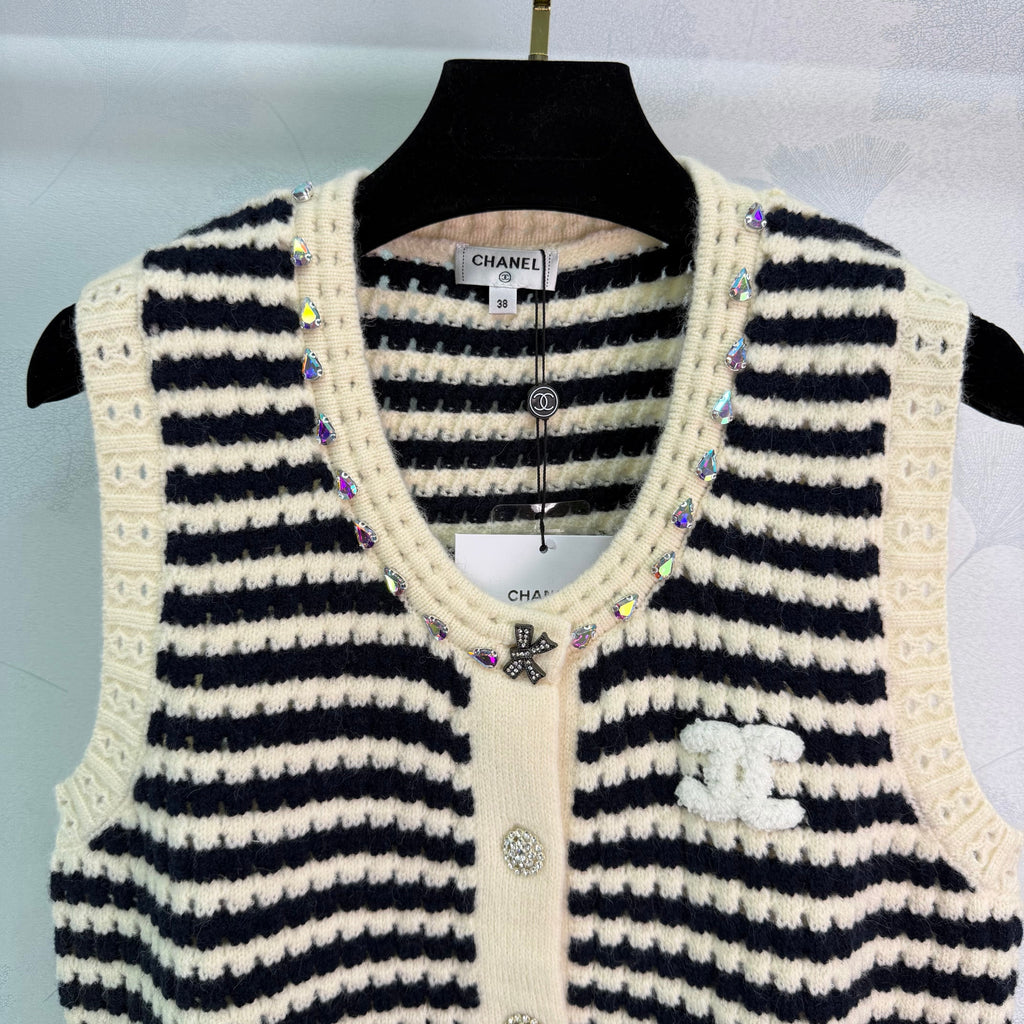Black and white striped knit vest