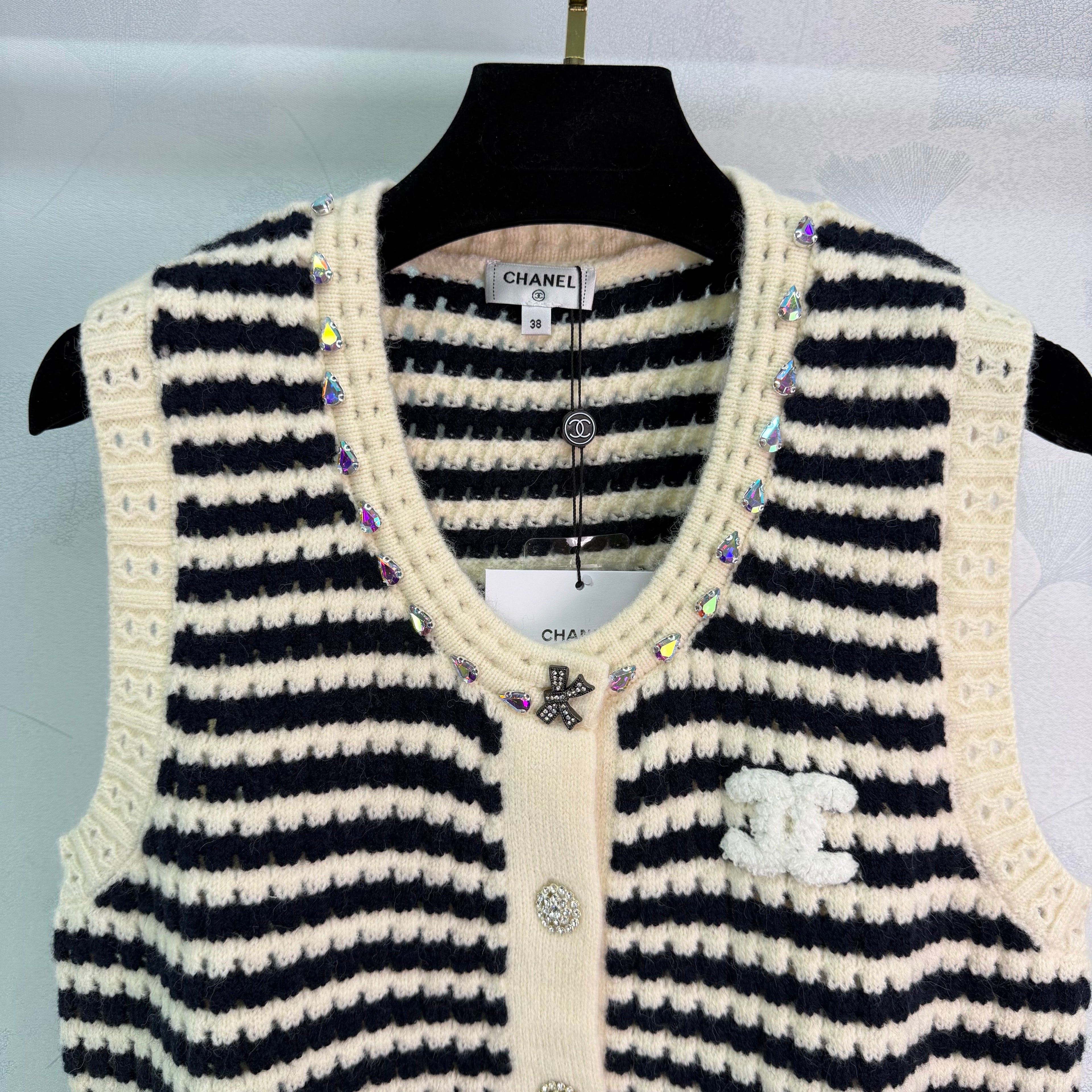 Black and white striped knit vest
