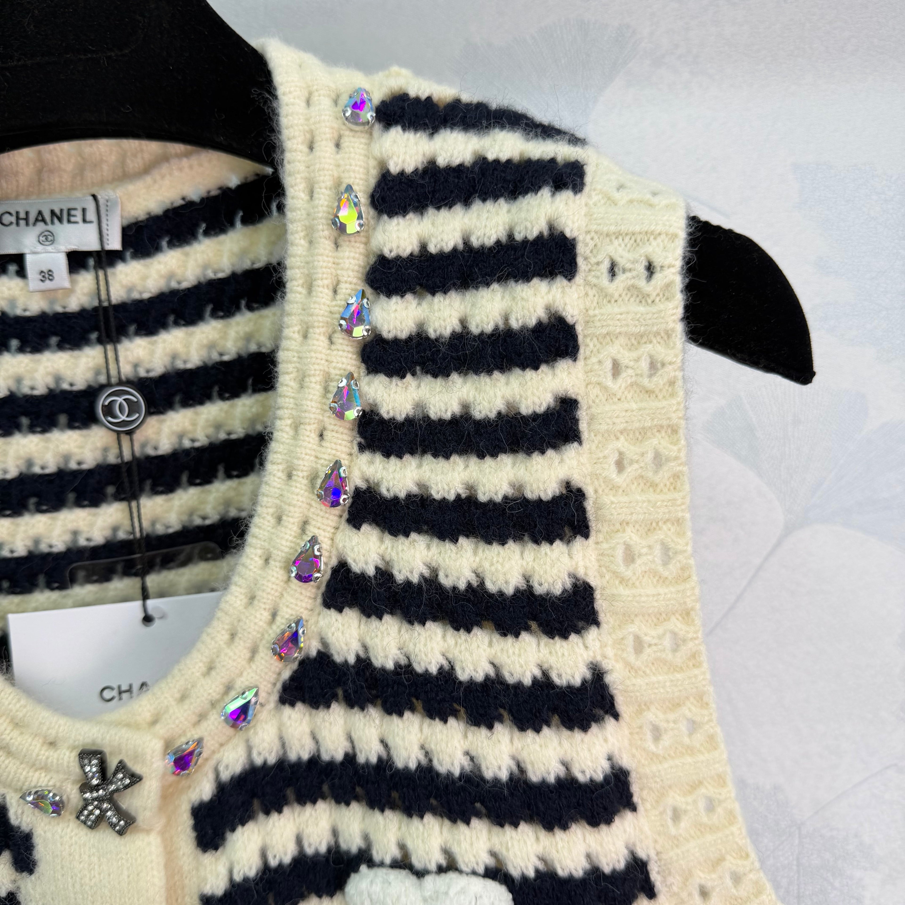 Black and white striped knit vest