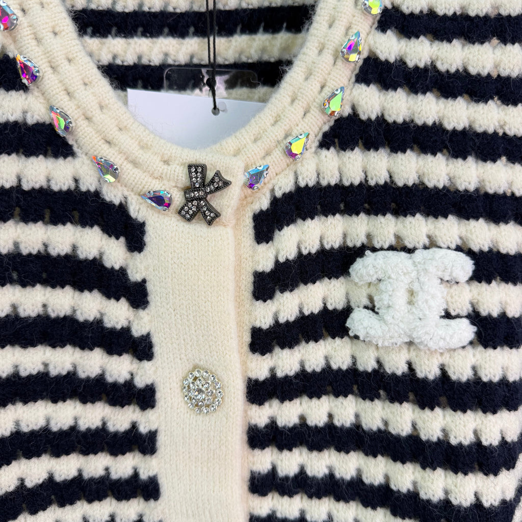 Black and white striped knit vest