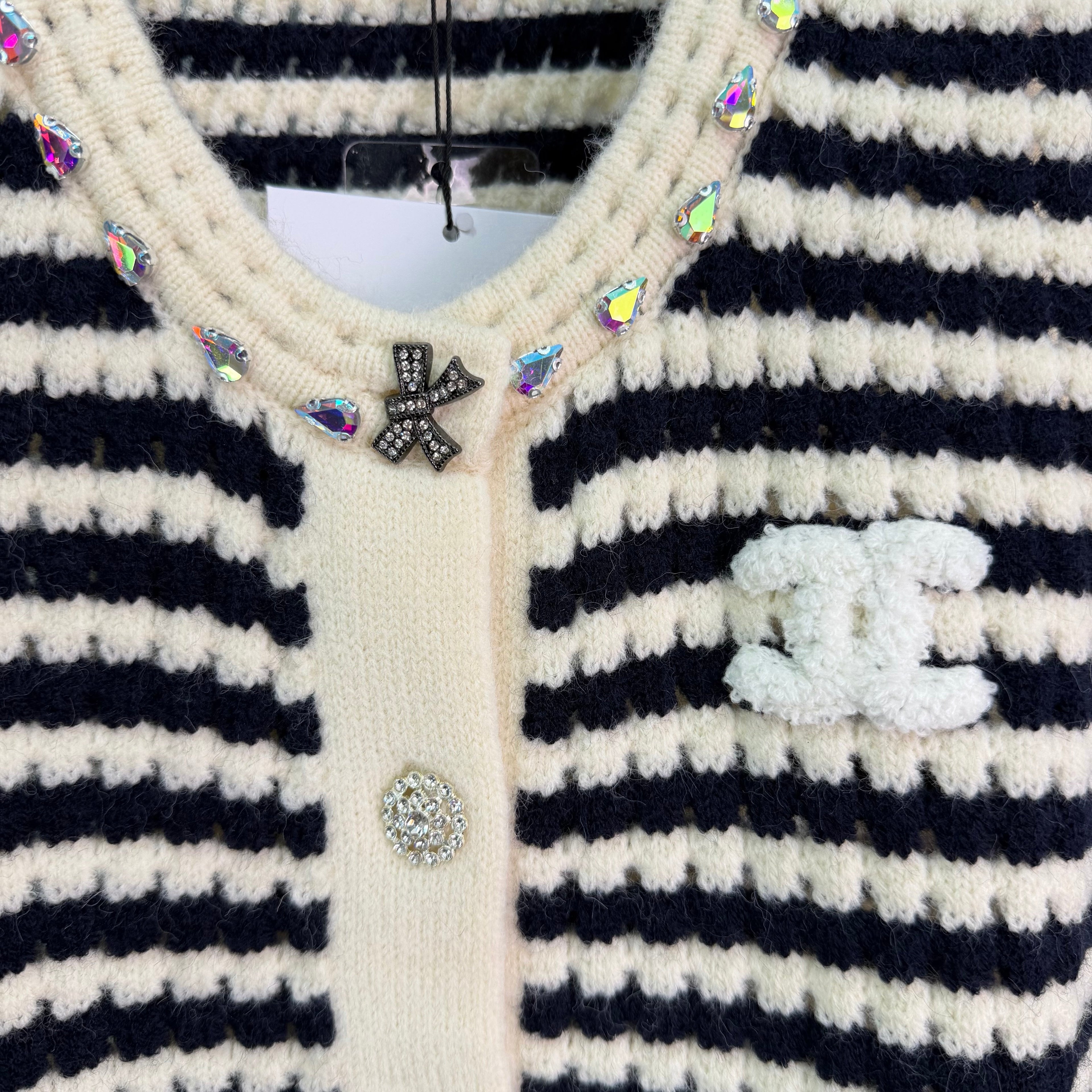 Black and white striped knit vest