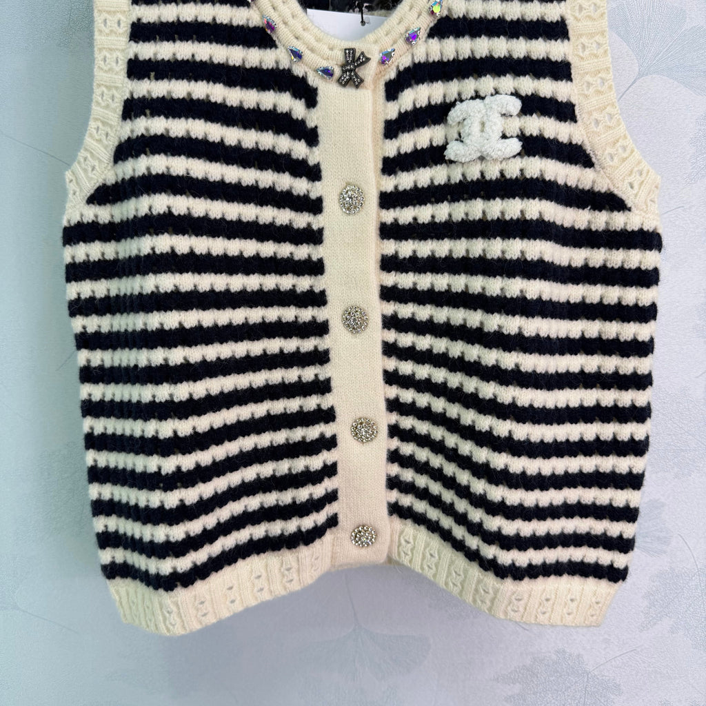 Black and white striped knit vest