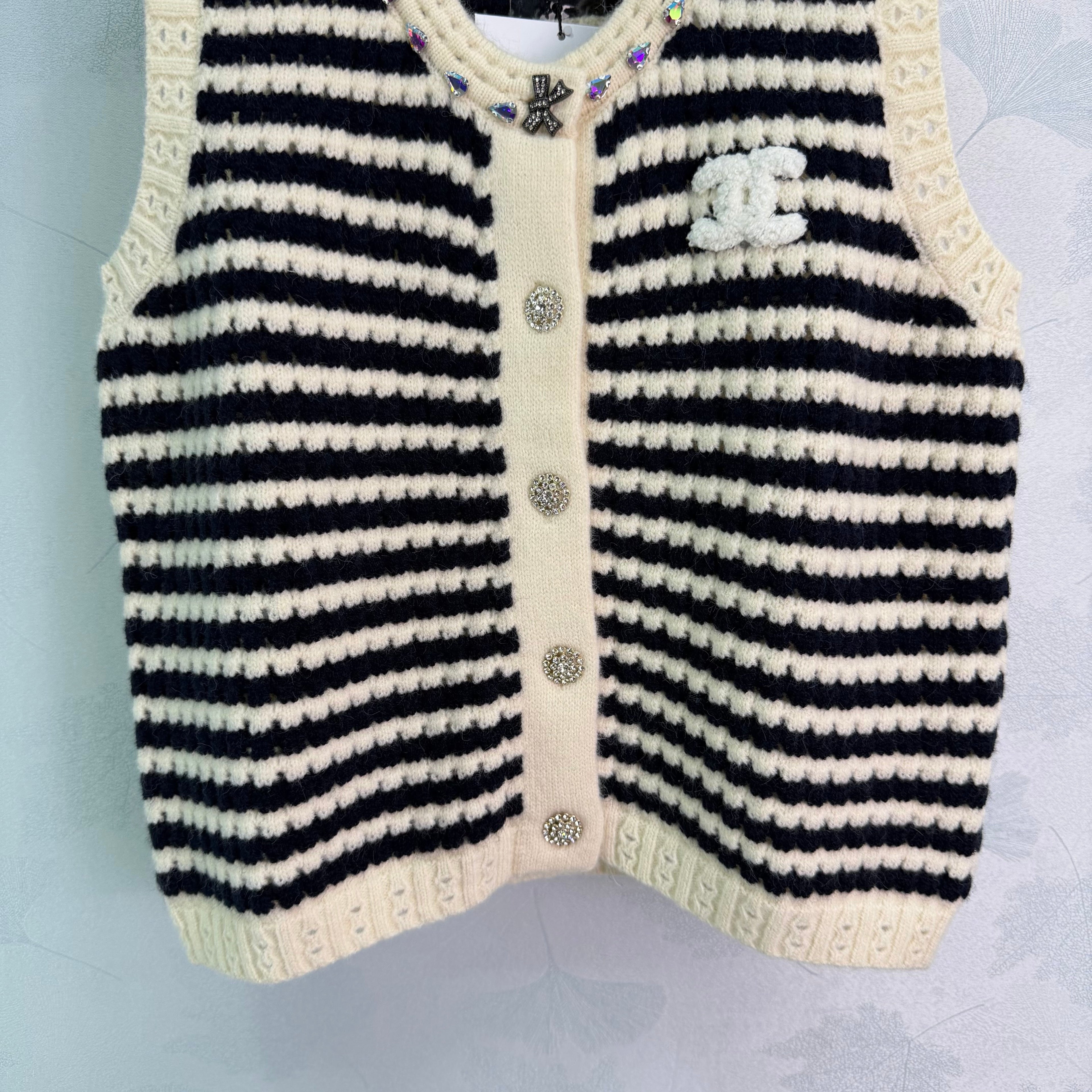 Black and white striped knit vest