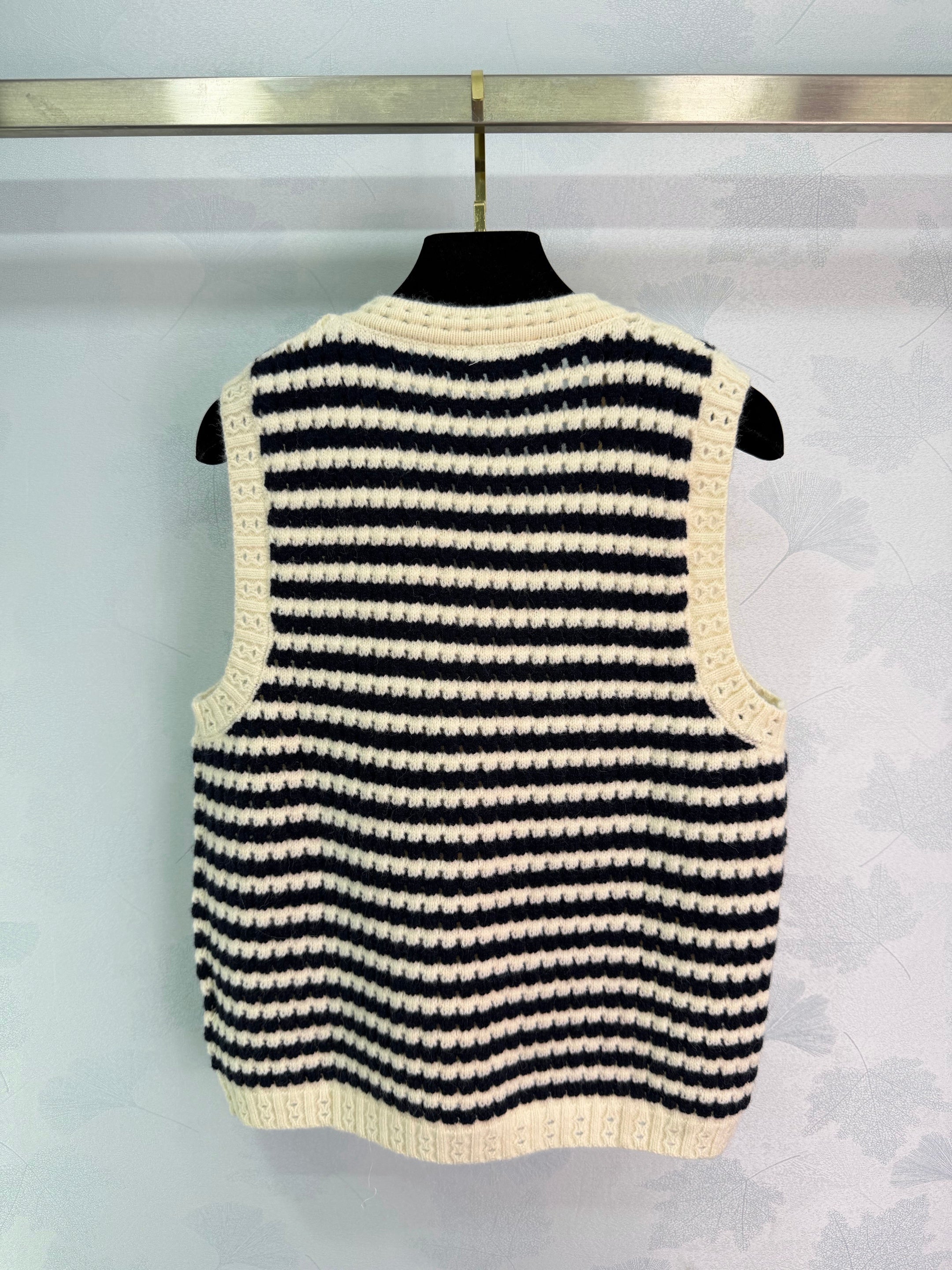 Black and white striped knit vest