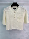 Short-sleeved top with openwork lace trim