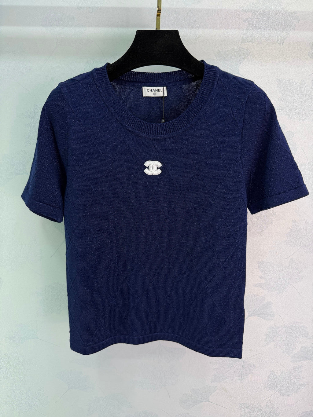 Diamond Pattern Knit Short-Sleeve T-Shirt