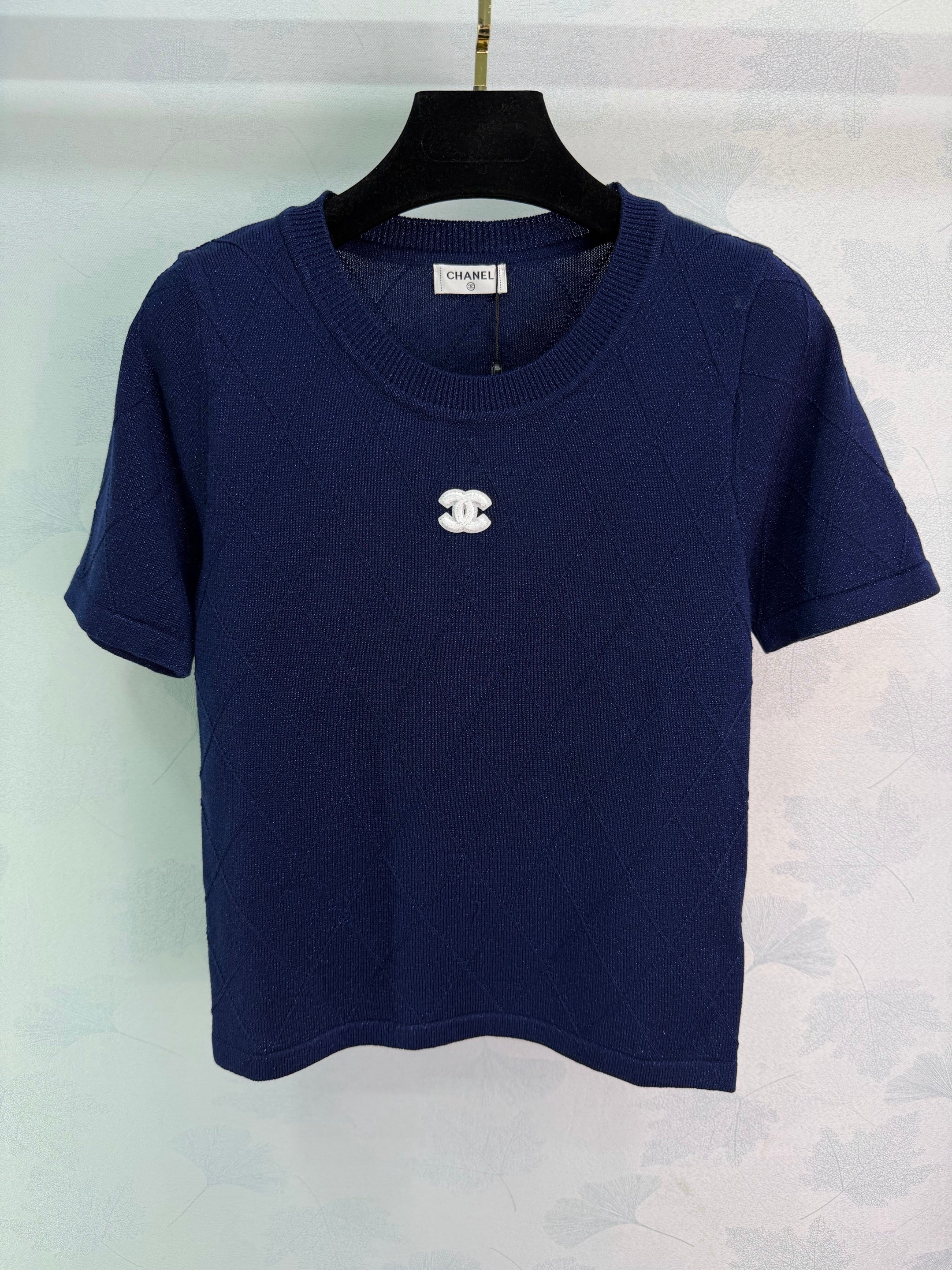 Diamond Pattern Knit Short-Sleeve T-Shirt