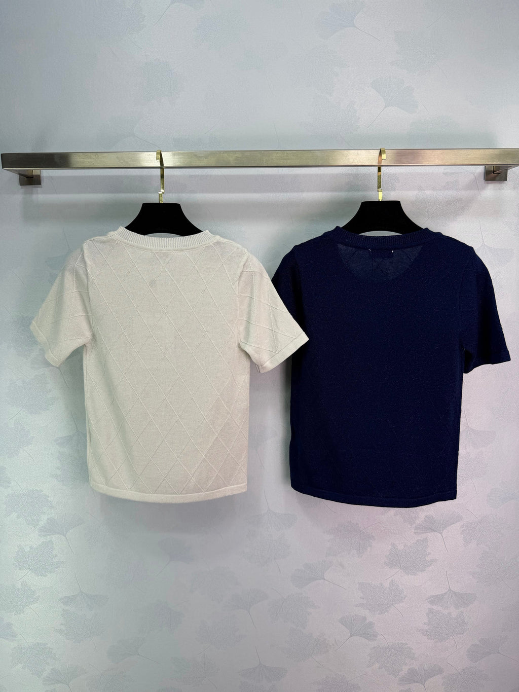 Diamond Pattern Knit Short-Sleeve T-Shirt
