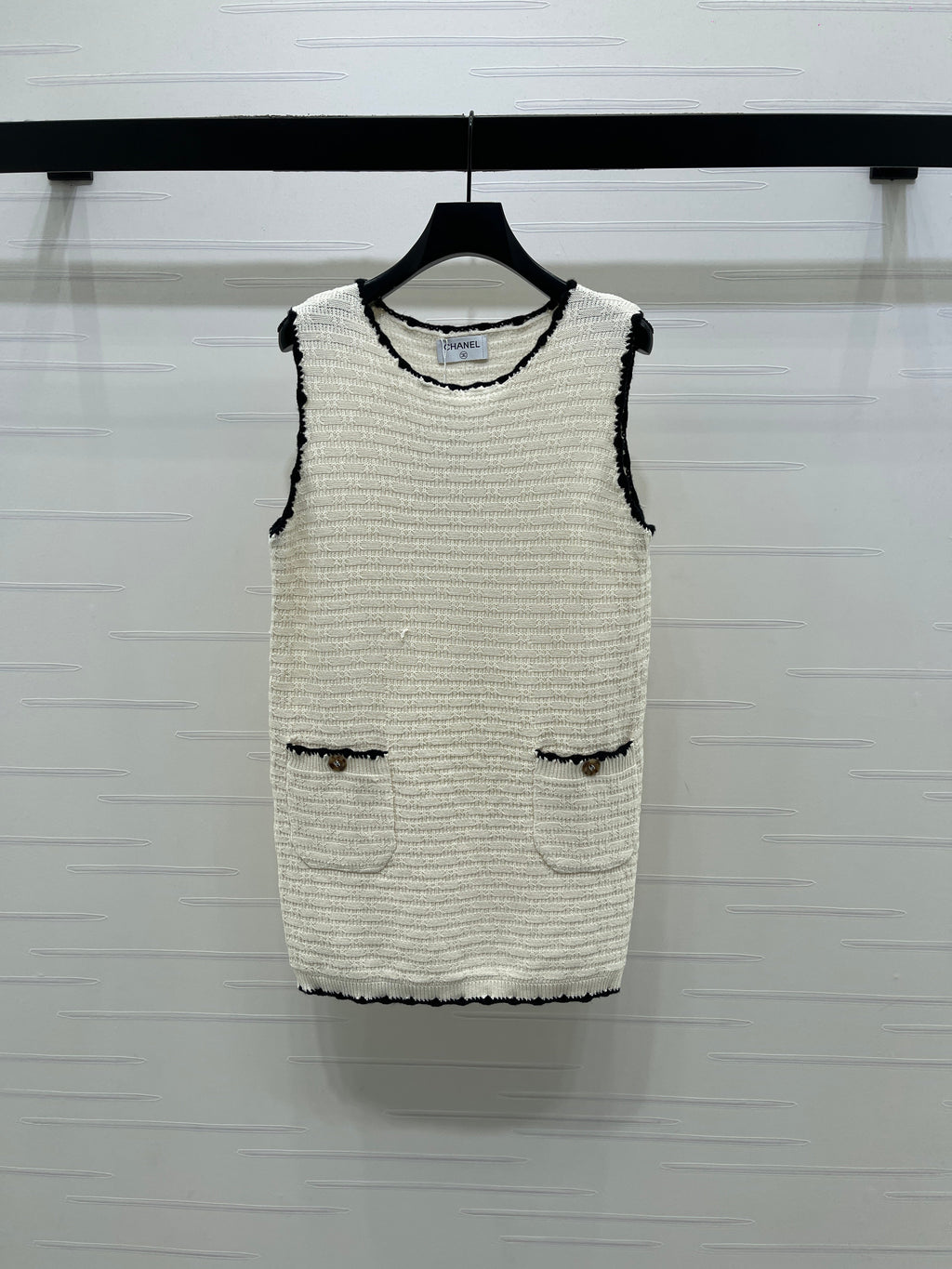 Color-blocked woven round neck knit vest dress