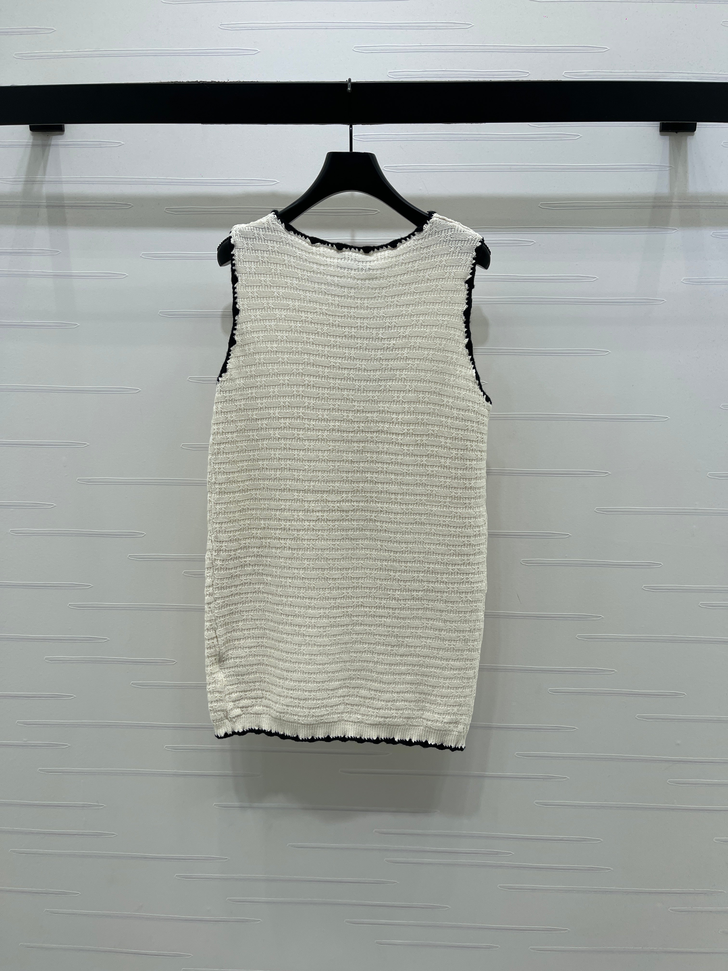 Color-blocked woven round neck knit vest dress