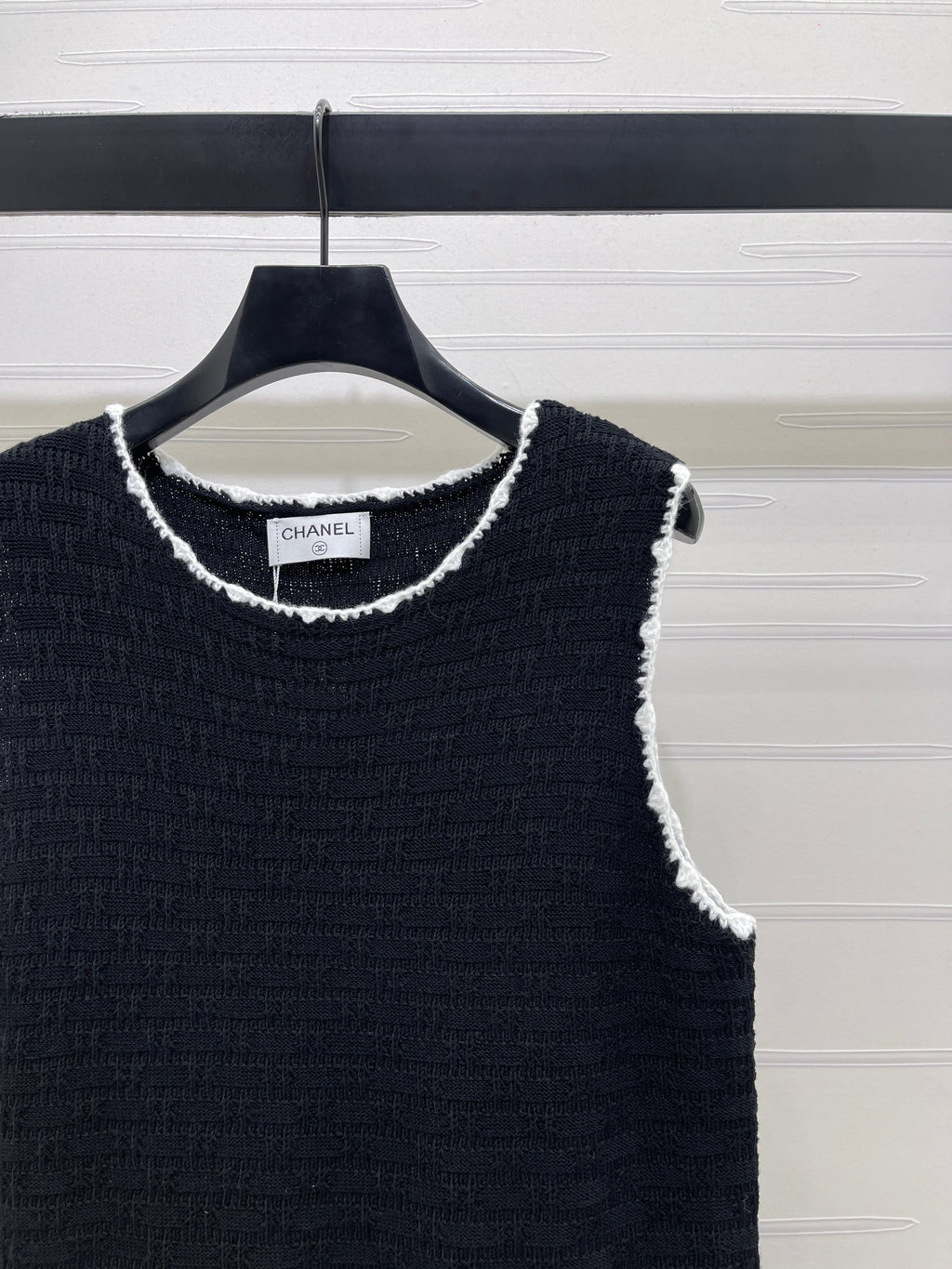 Color-blocked woven round neck knit vest dress