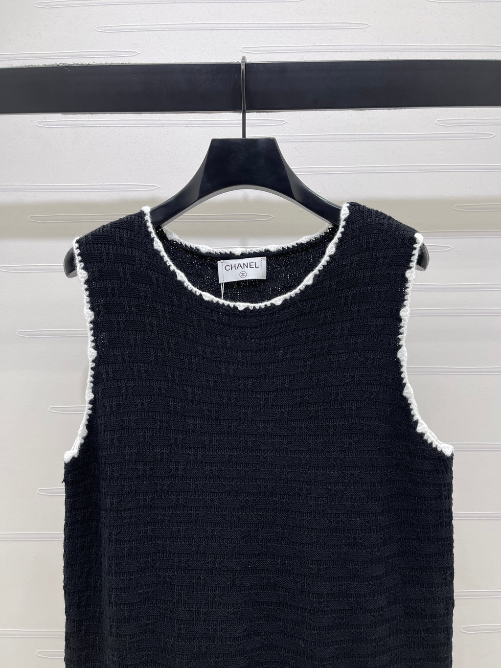 Color-blocked woven round neck knit vest dress