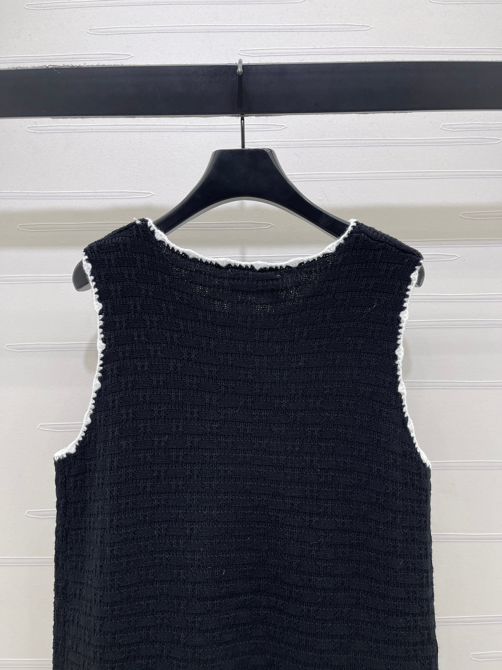 Color-blocked woven round neck knit vest dress
