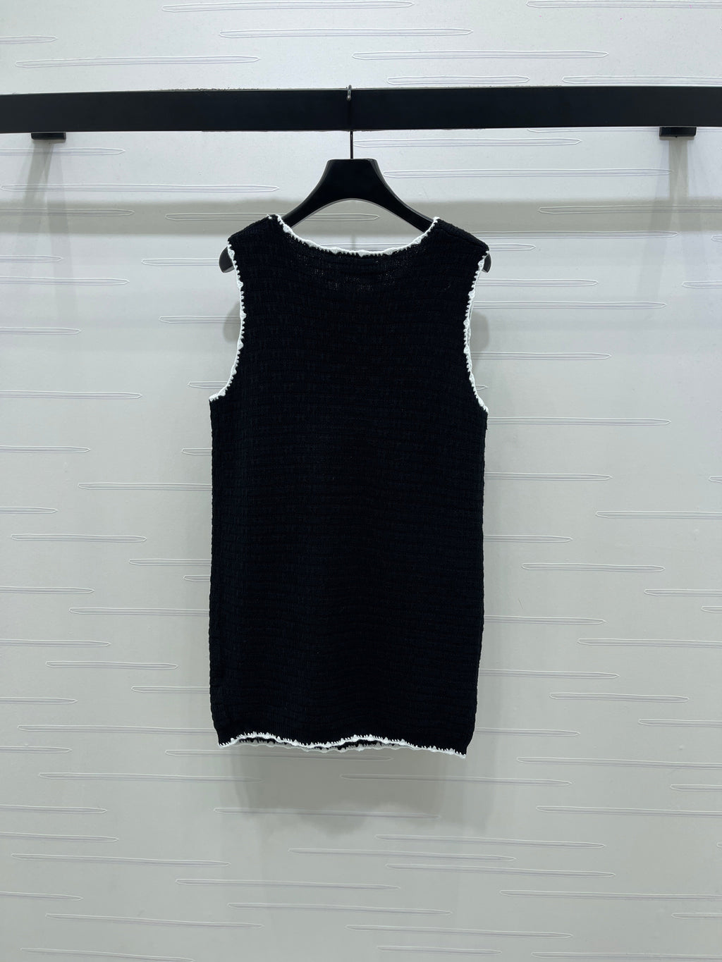 Color-blocked woven round neck knit vest dress