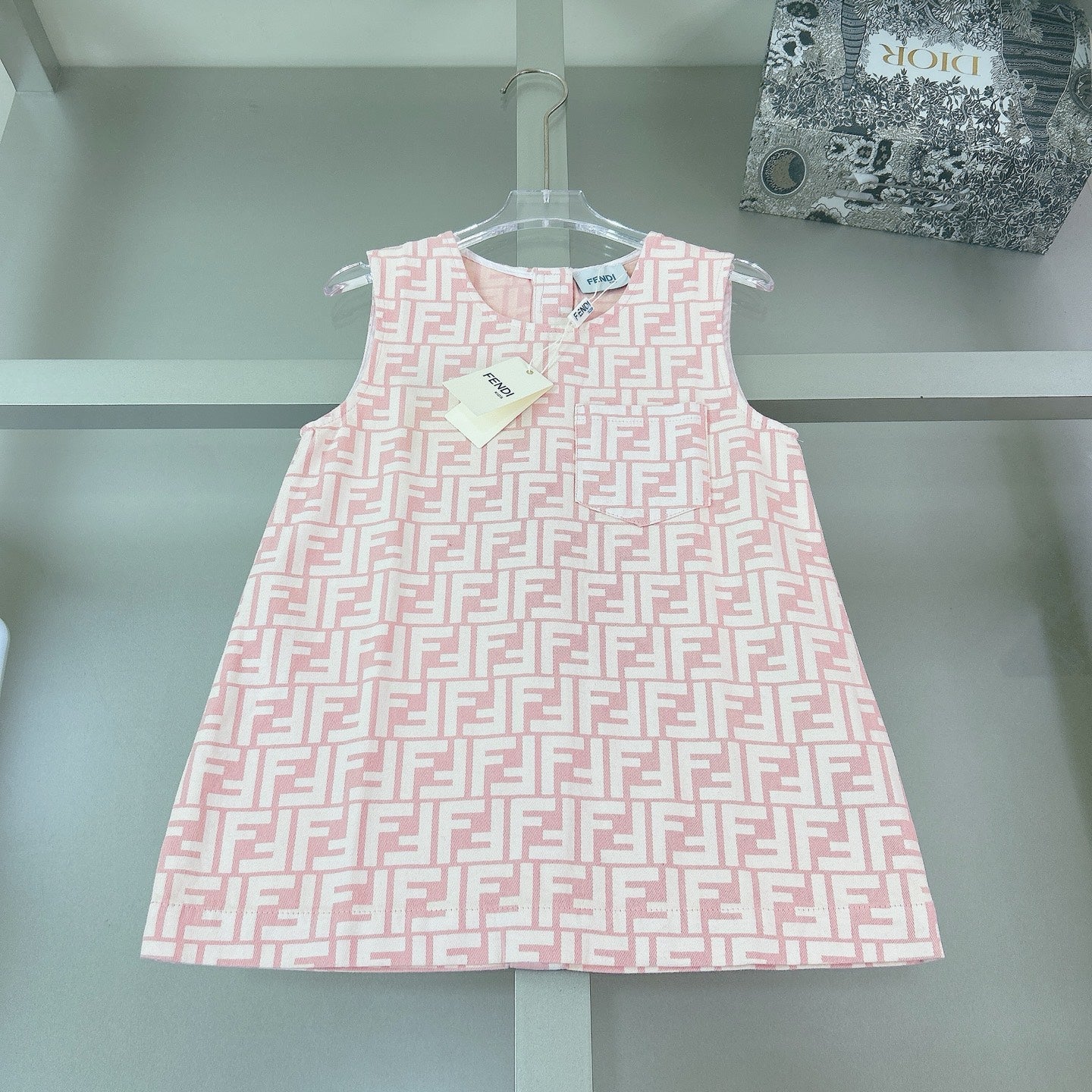 Embroidered logo shirt + premium pink jacquard denim dress