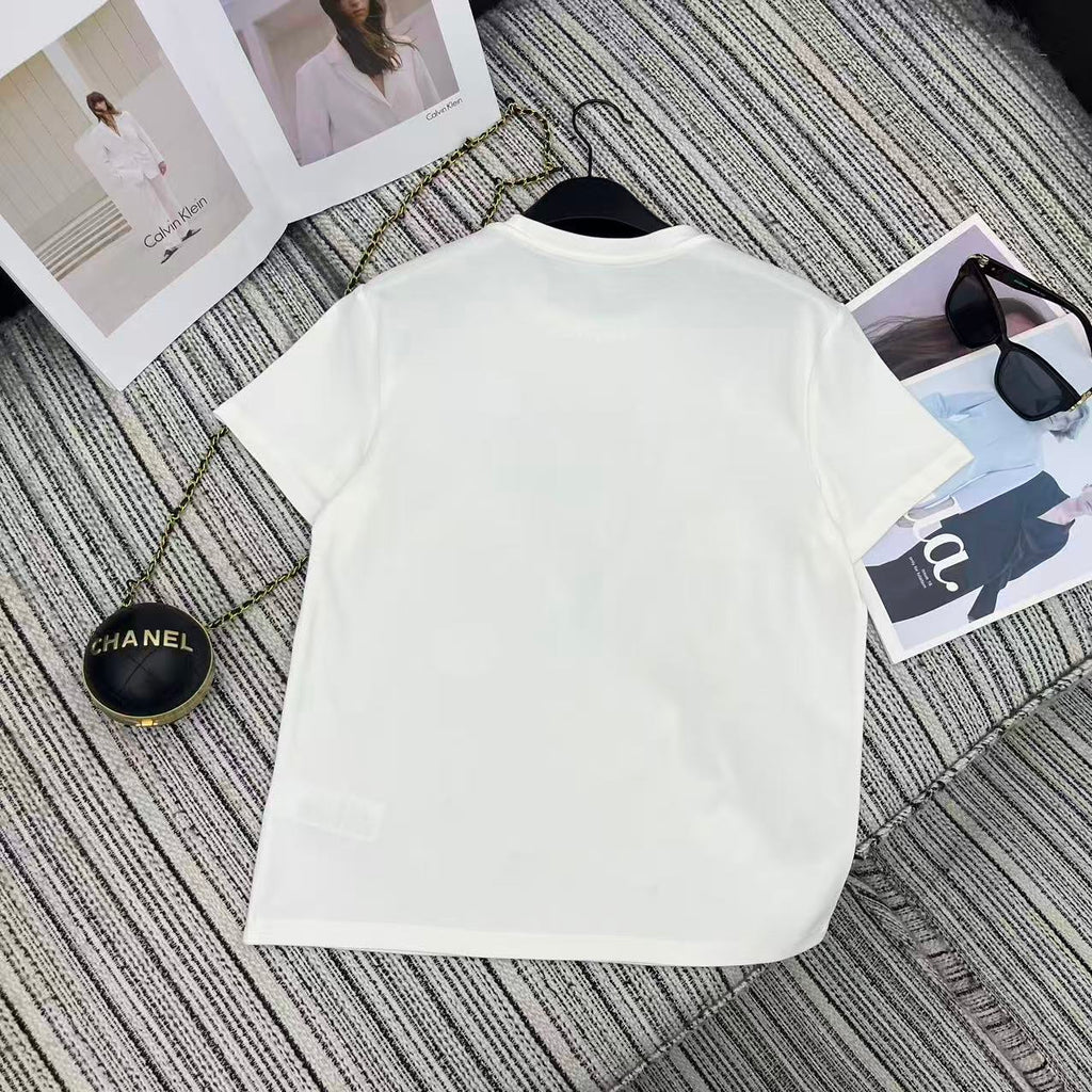 Sequined Beaded Short-Sleeve Crew Neck T-Shirt