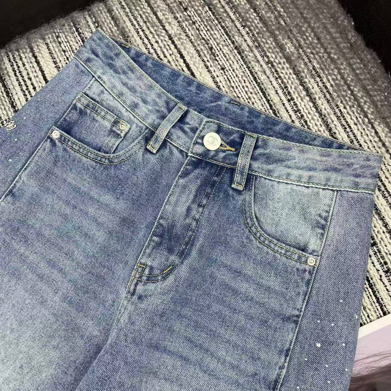 Rhinestone-studded wide-leg jeans