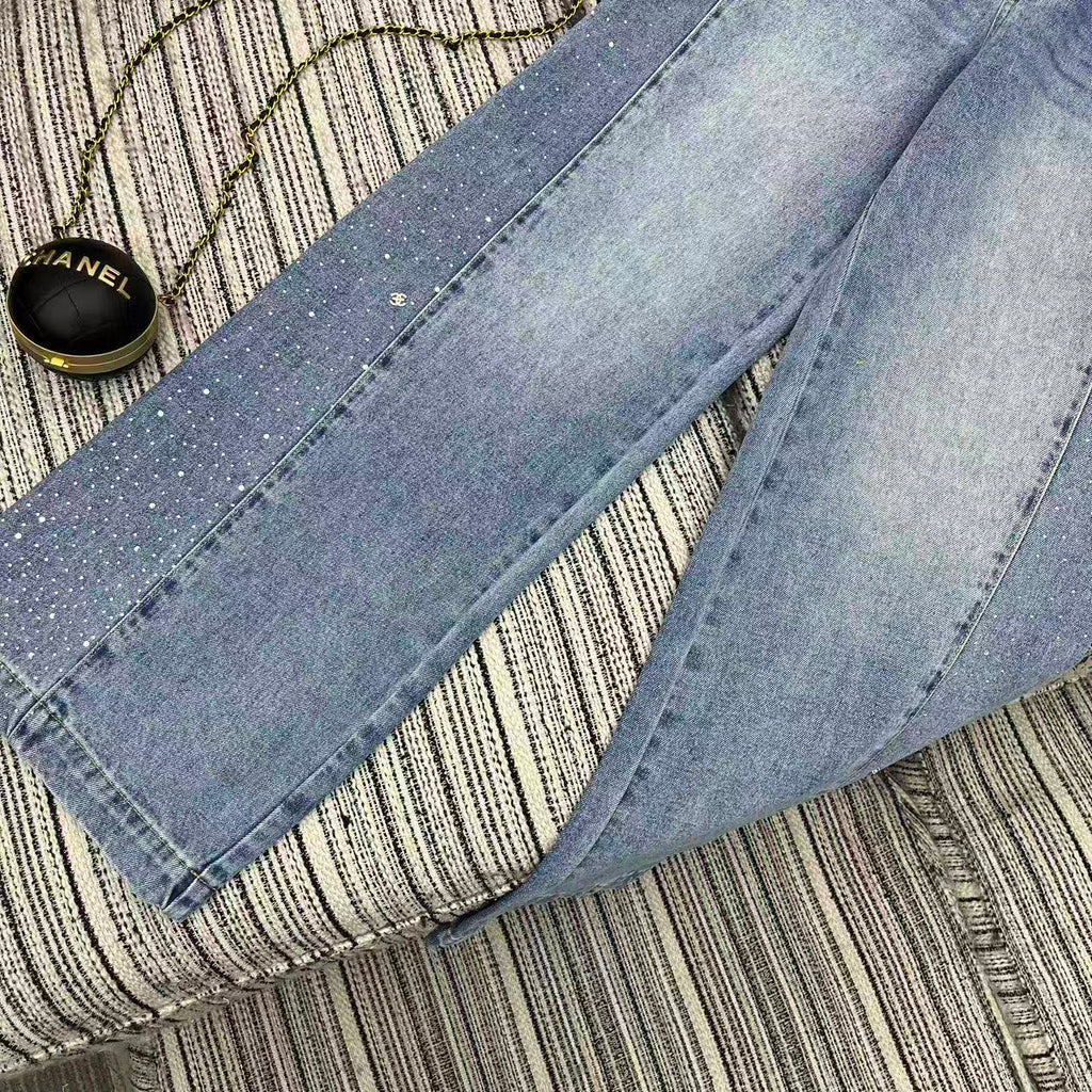 Rhinestone-studded wide-leg jeans